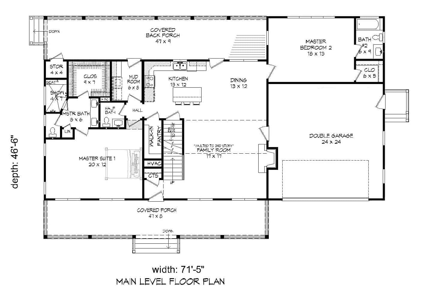 Floor Plan Main Level of Country Plan #196-1139