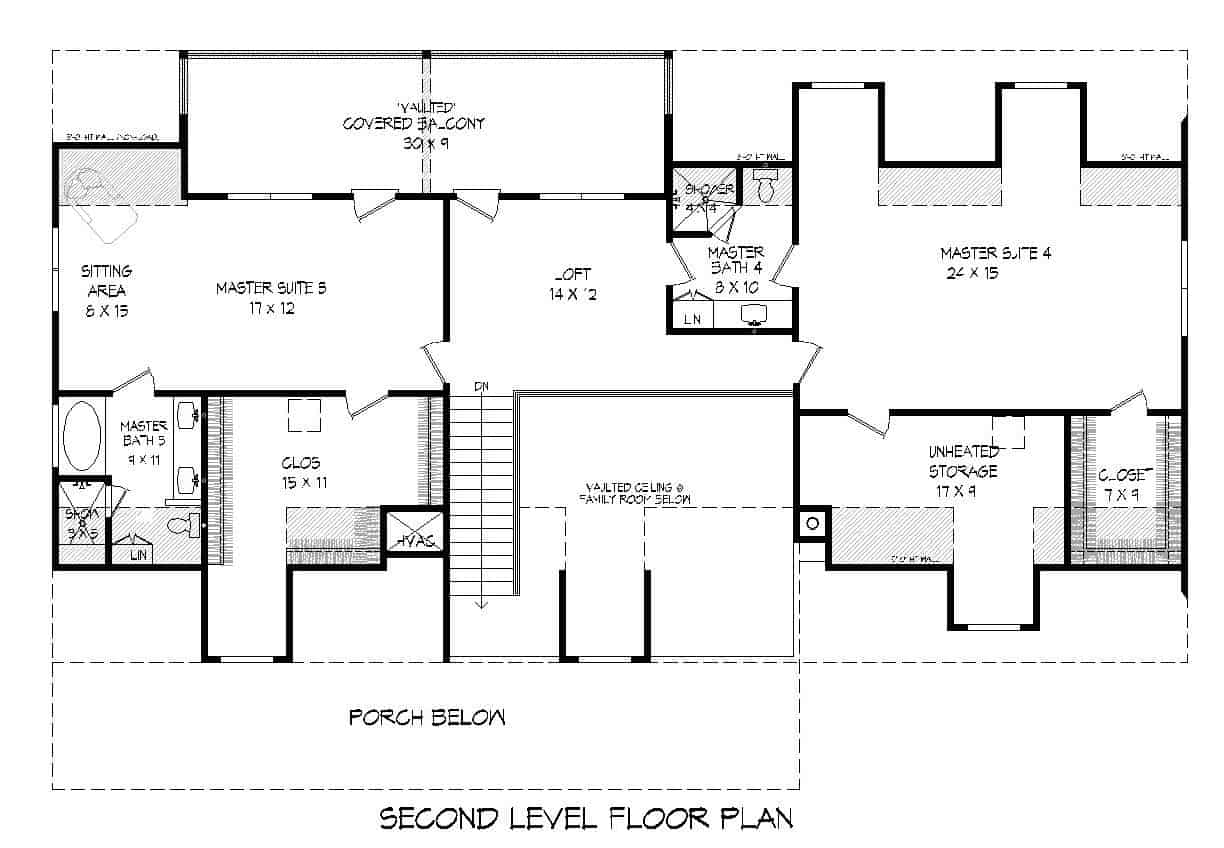 Floor Plan Upper Level of Country Plan #196-1139