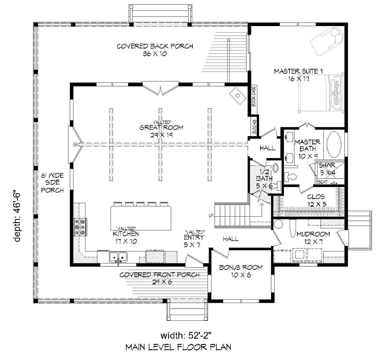 Floor Plan Main Level of Country Plan #196-1140