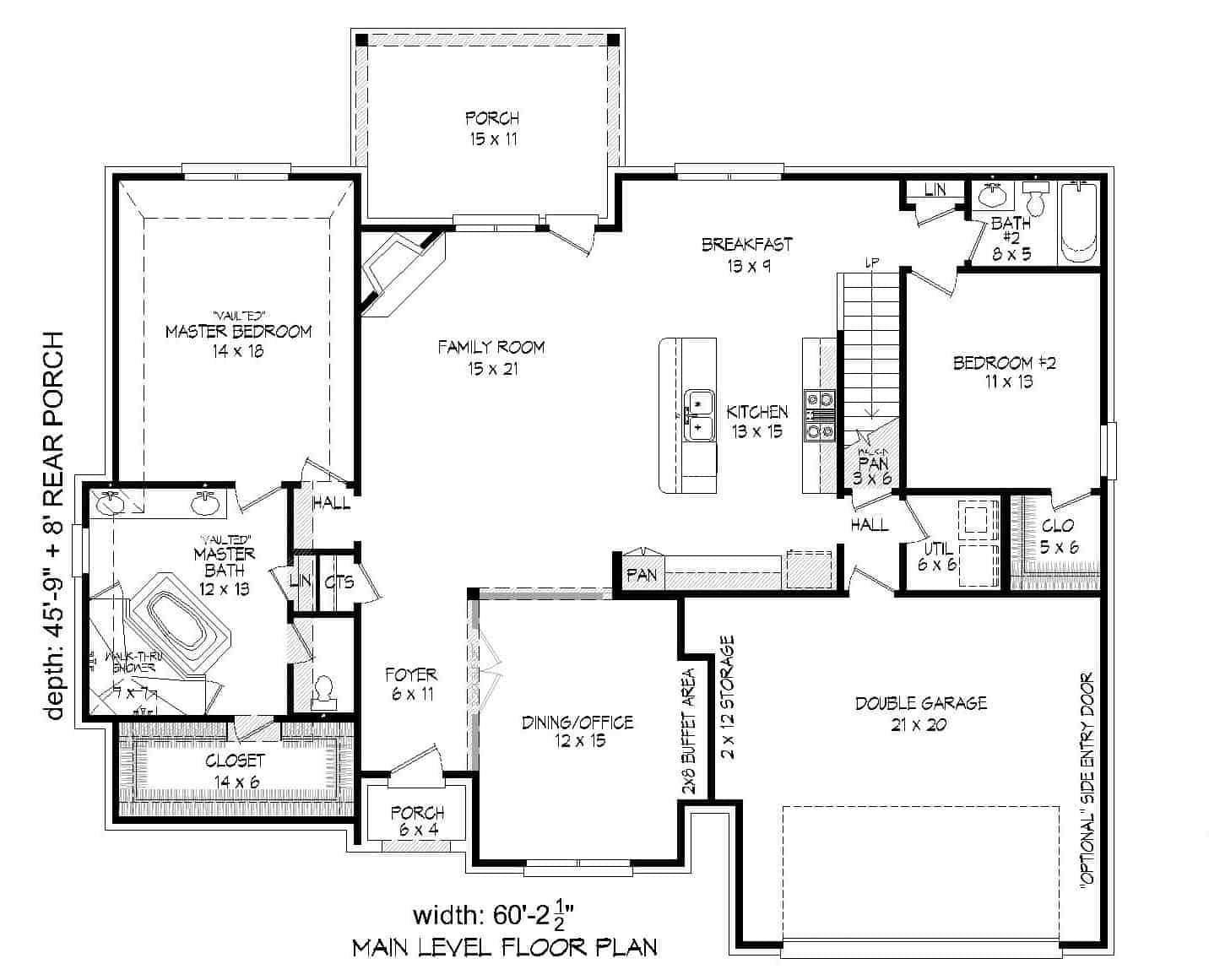 Floor Plan Main Level of European Plan #196-1141