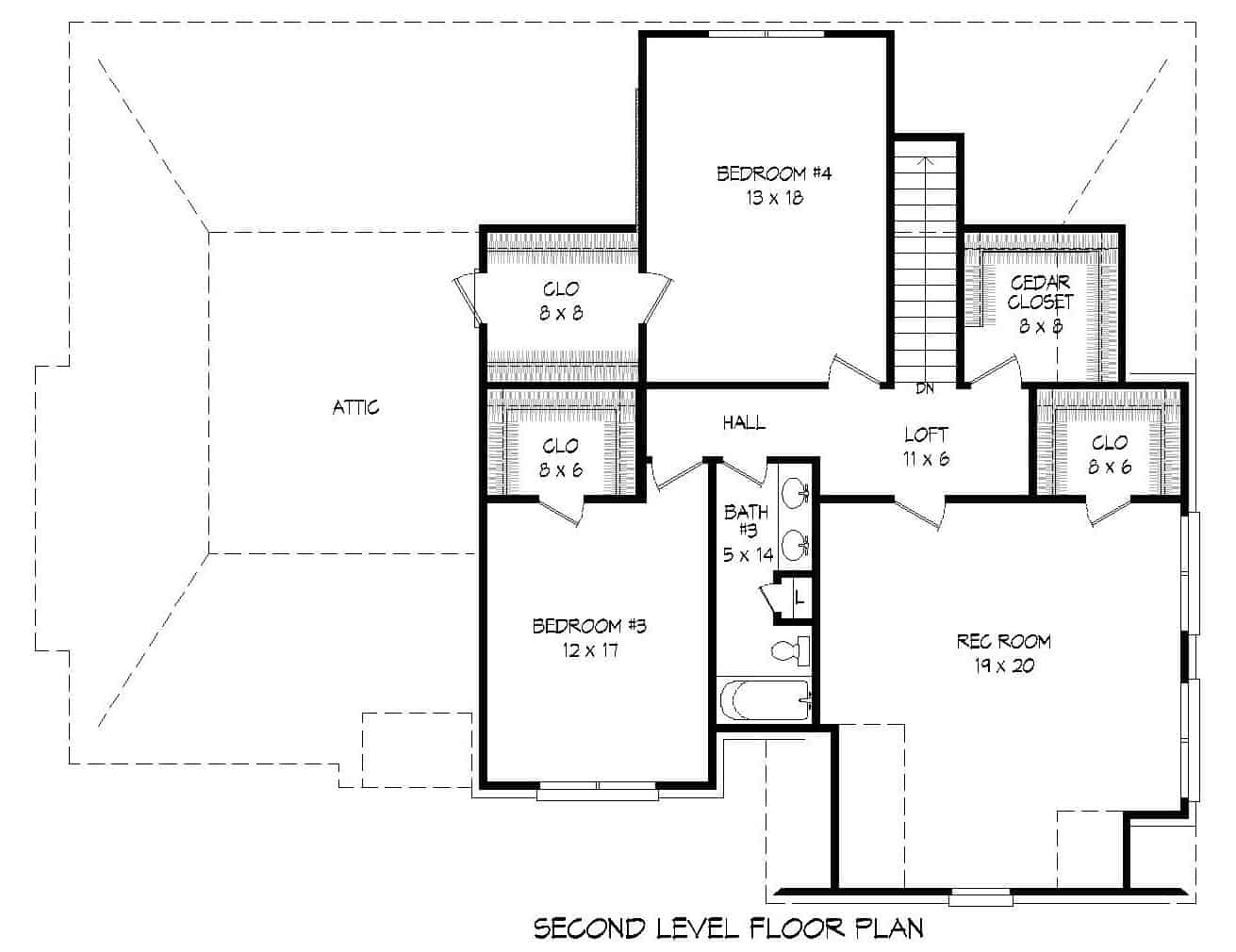 Floor Plan Upper Level of European Plan #196-1141