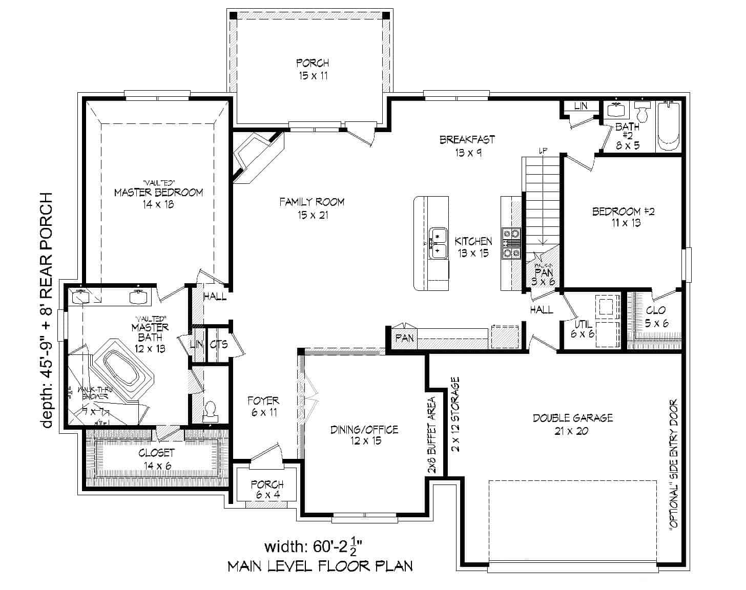 Floor Plan Main Level of European Plan #196-1142