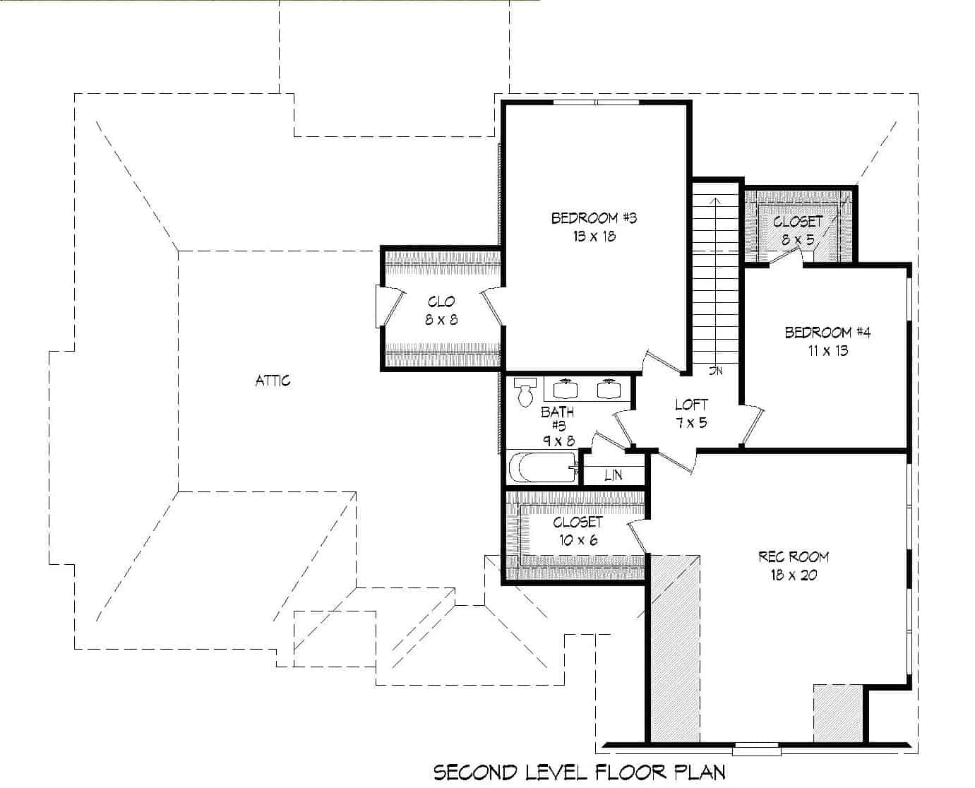 Floor Plan Upper Level of European Plan #196-1142