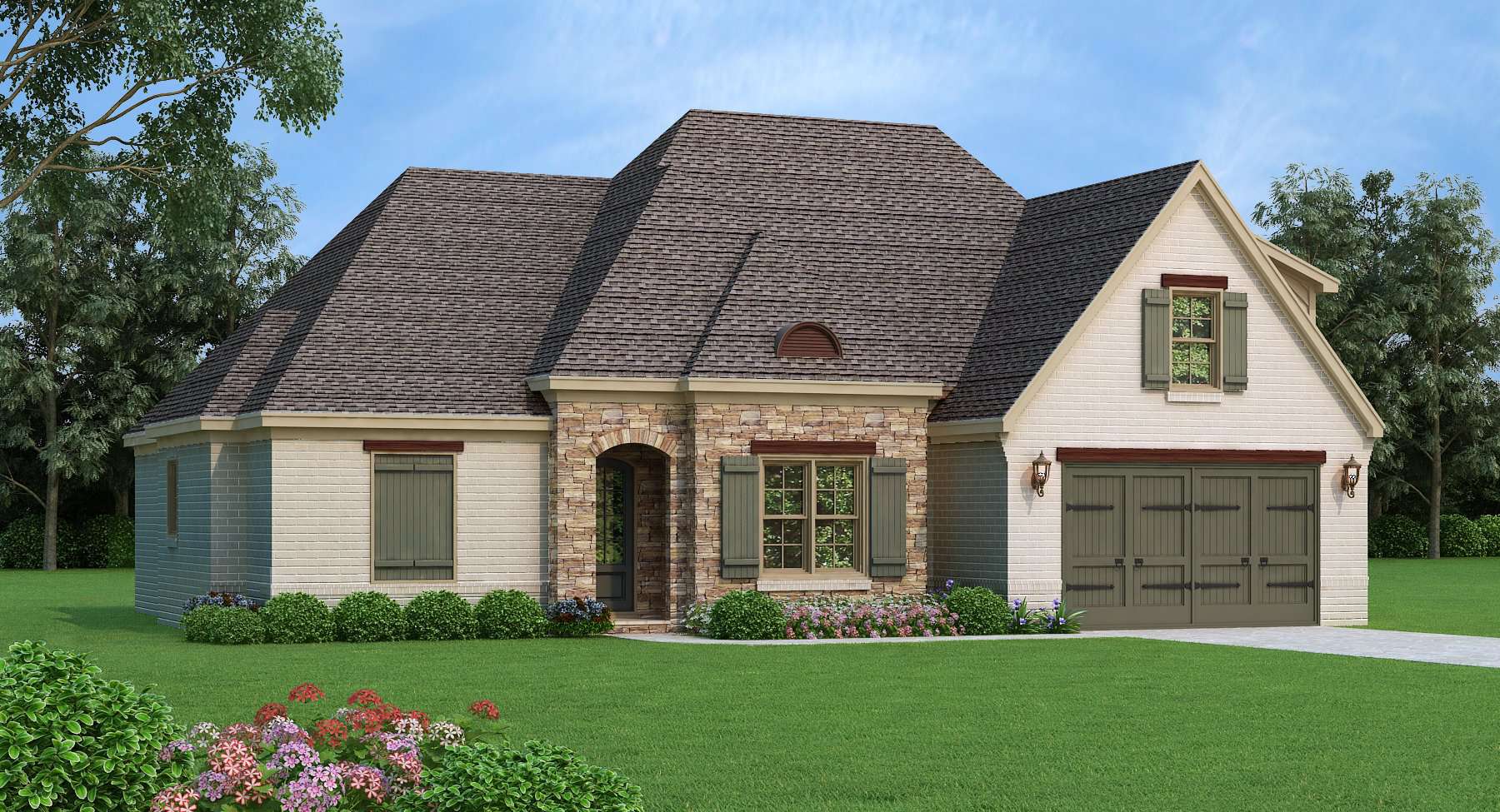 Front elevation of European home (ThePlanCollection: House Plan #196-1142)