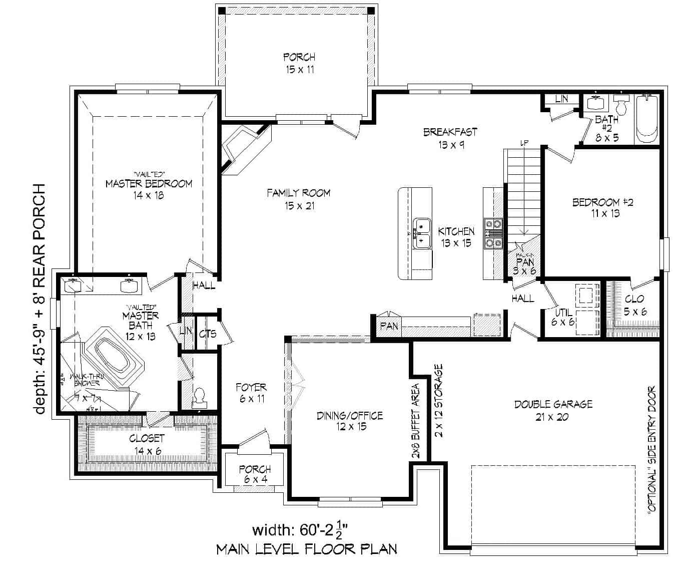 Floor Plan Main Level of Tudor Plan #196-1143