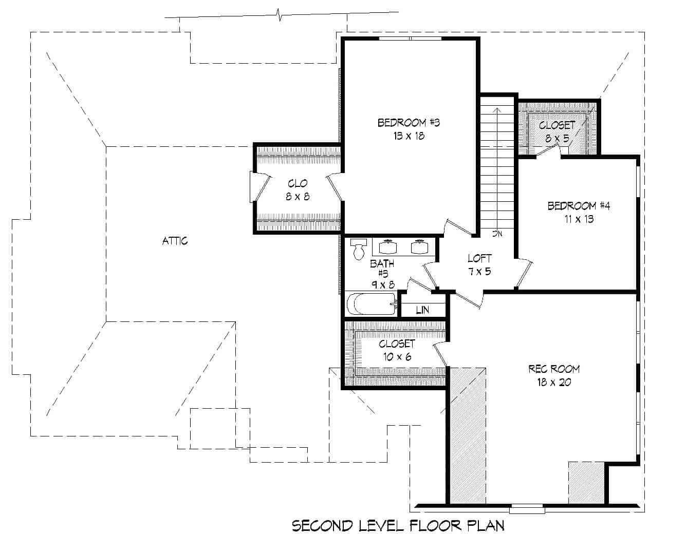 Floor Plan Upper Level of Tudor Plan #196-1143