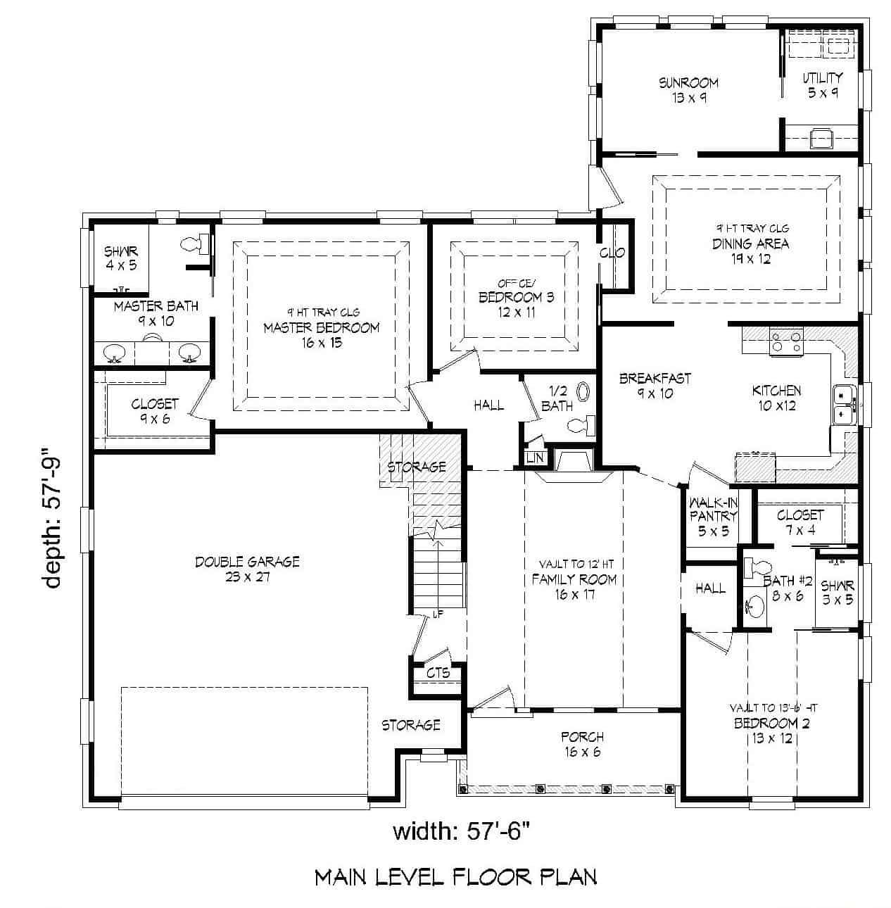 Floor Plan Main Level of Traditional Plan #196-1144
