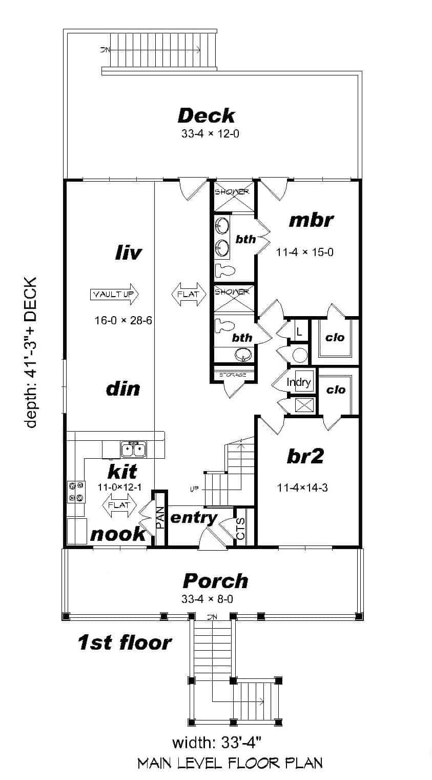 Floor Plan Main Level of Vacation Homes Plan #196-1145