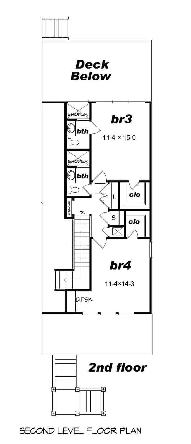 Floor Plan Upper Level of Vacation Homes Plan #196-1145