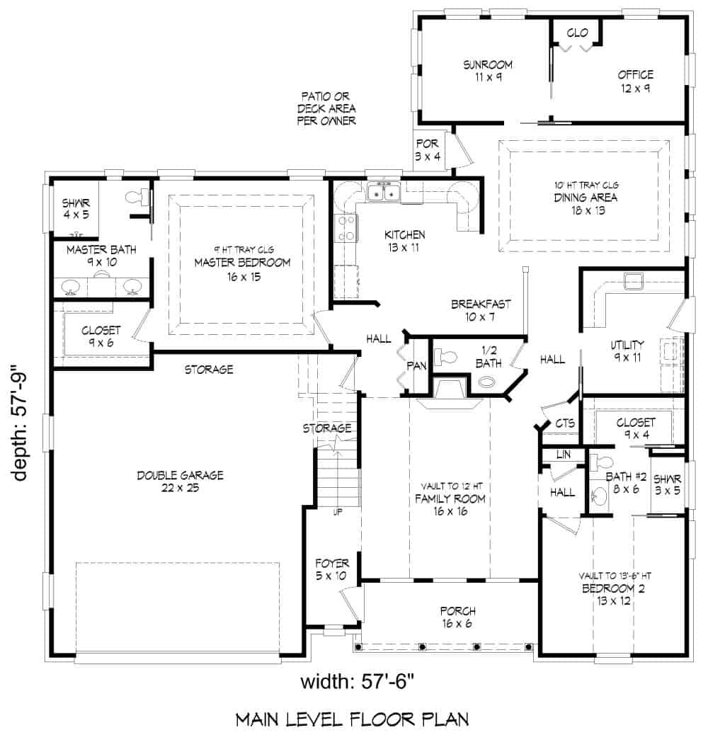 Floor Plan Main Level of Farmhouse Plan #196-1146