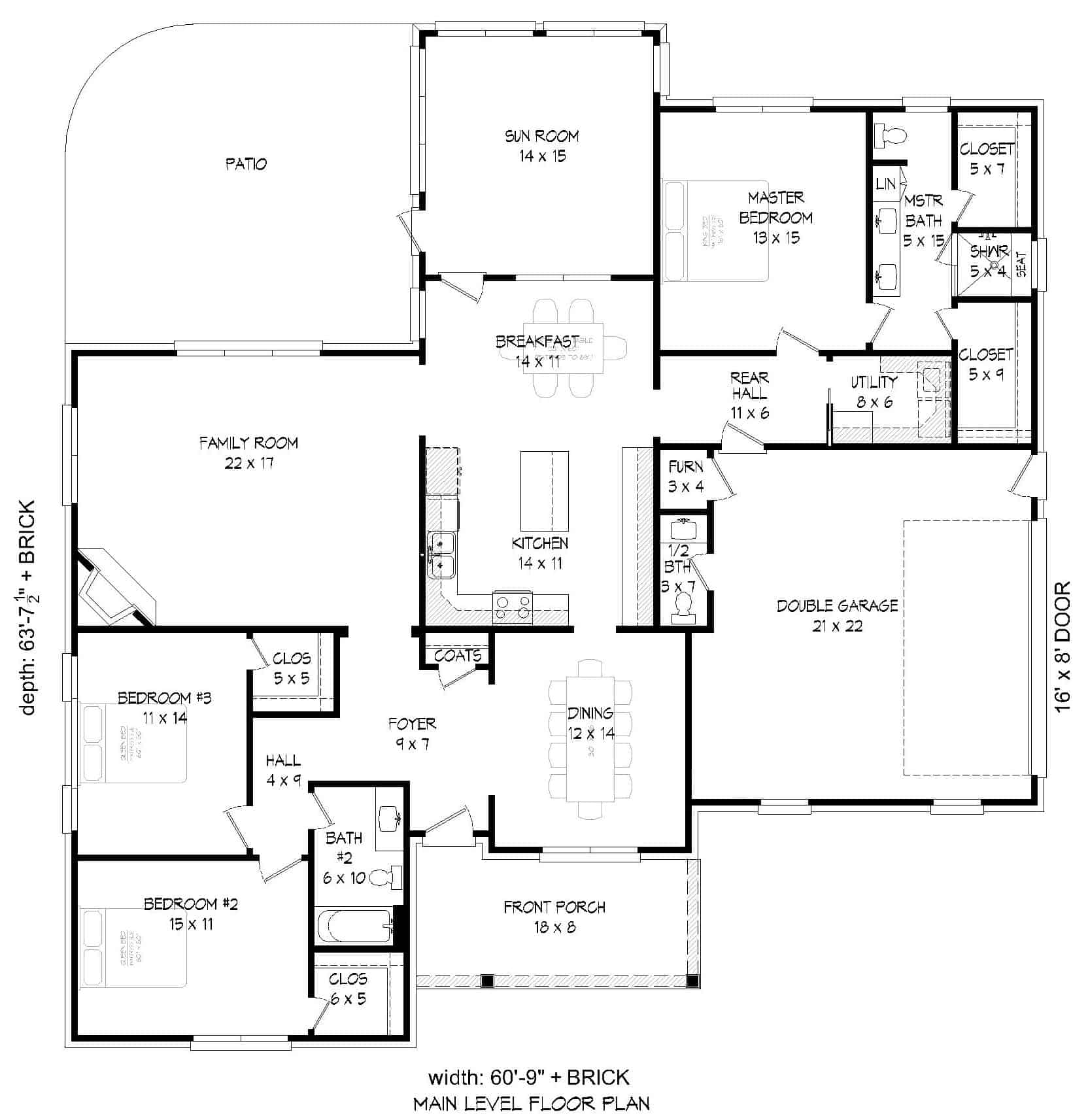 Floor Plan Main Level of European Plan #196-1147