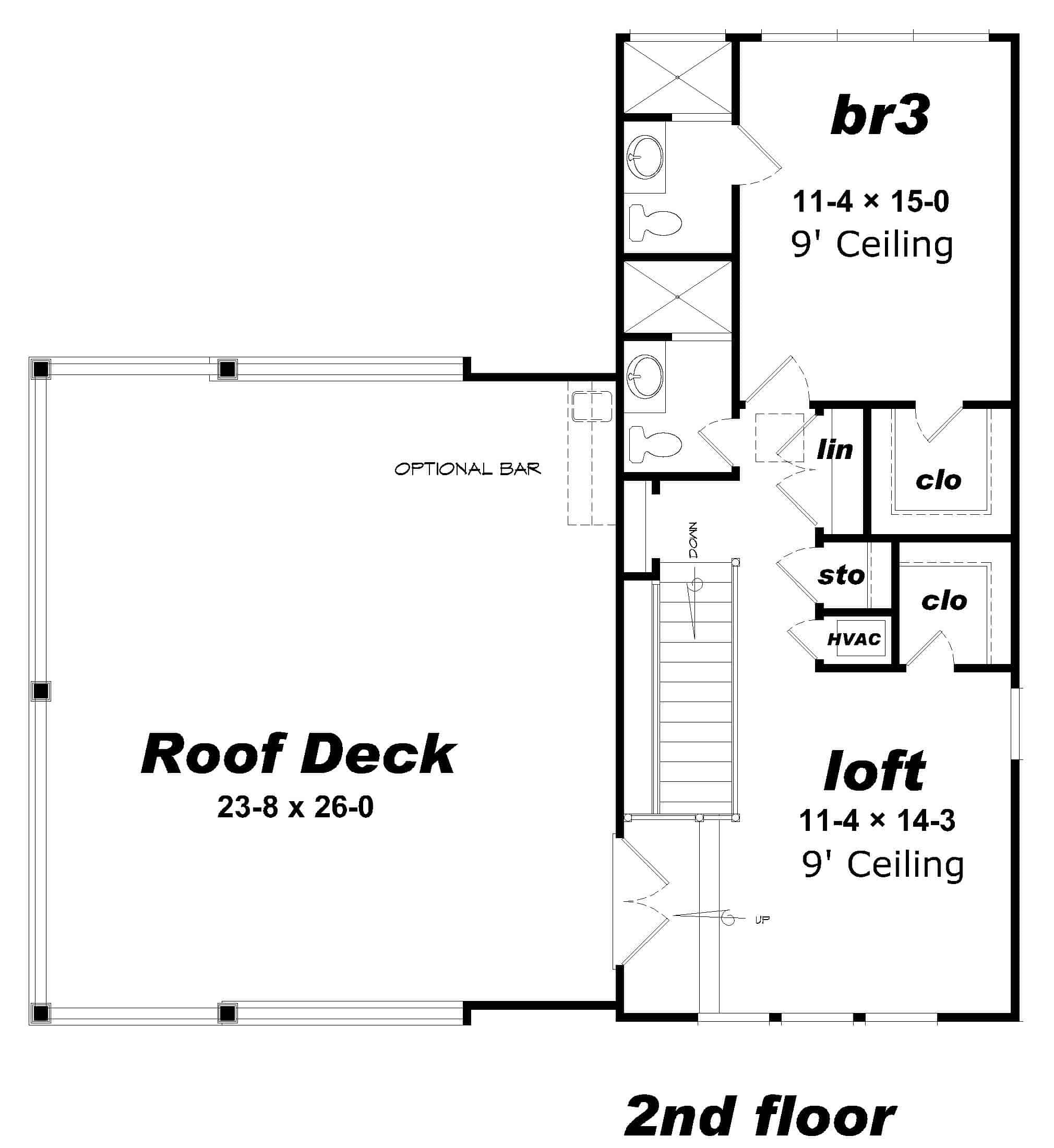Floor Plan Upper Level of Breezeway Plan #196-1148