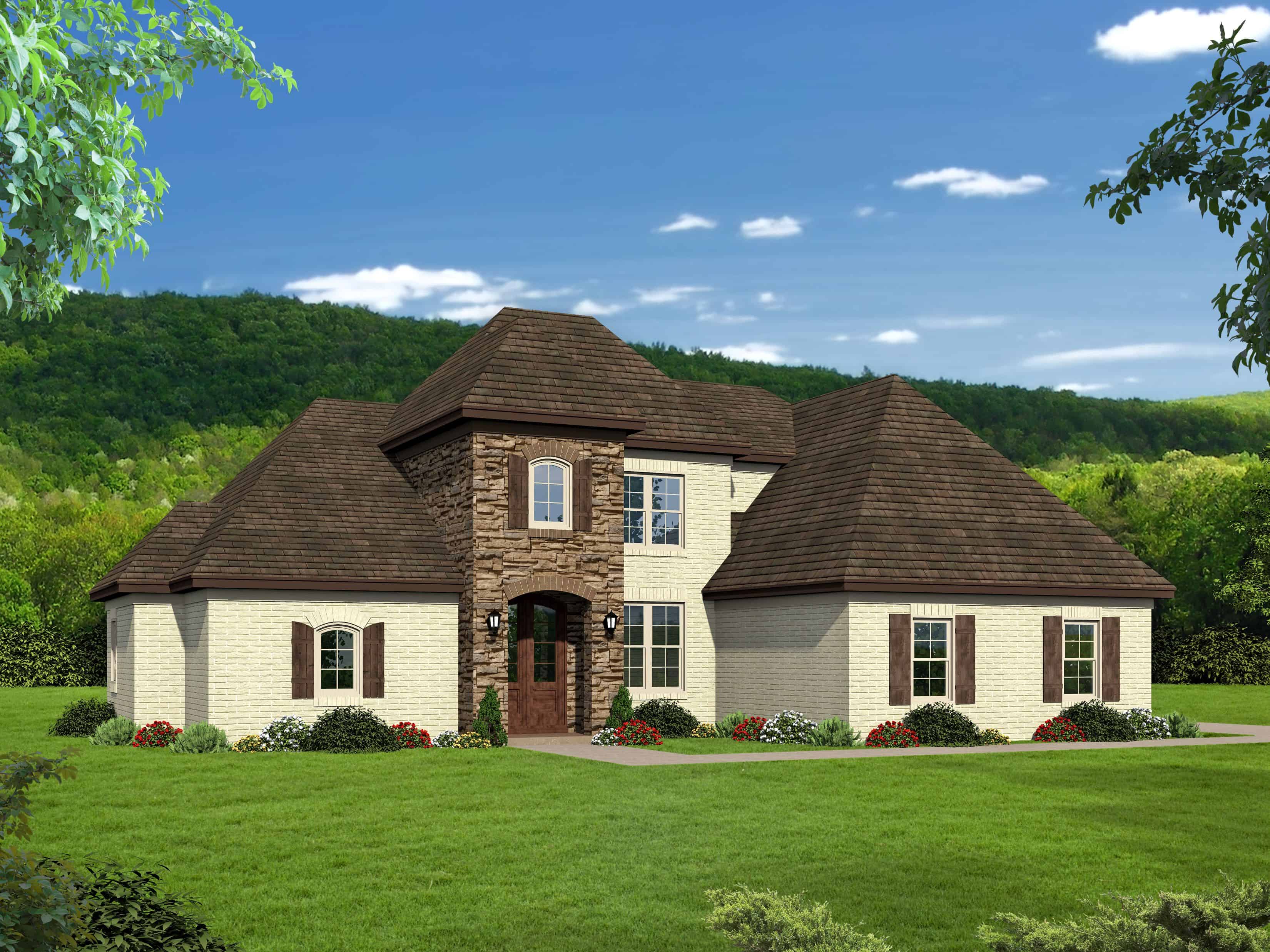 Front elevation of European home (ThePlanCollection: House Plan #196-1151)