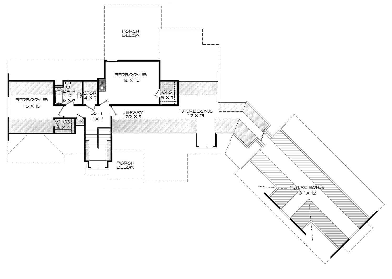 Floor Plan Upper Level of Craftsman Plan #196-1153