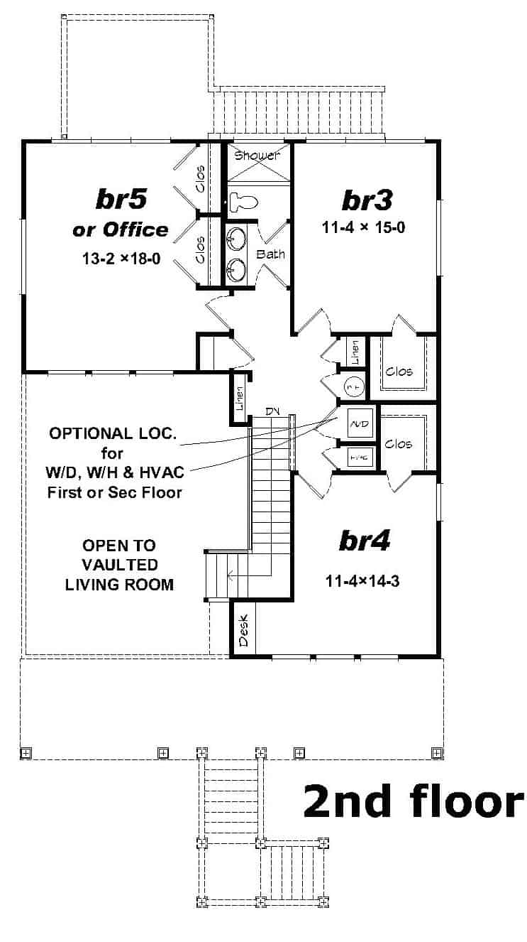 Floor Plan Upper Level of Coastal Plan #196-1155