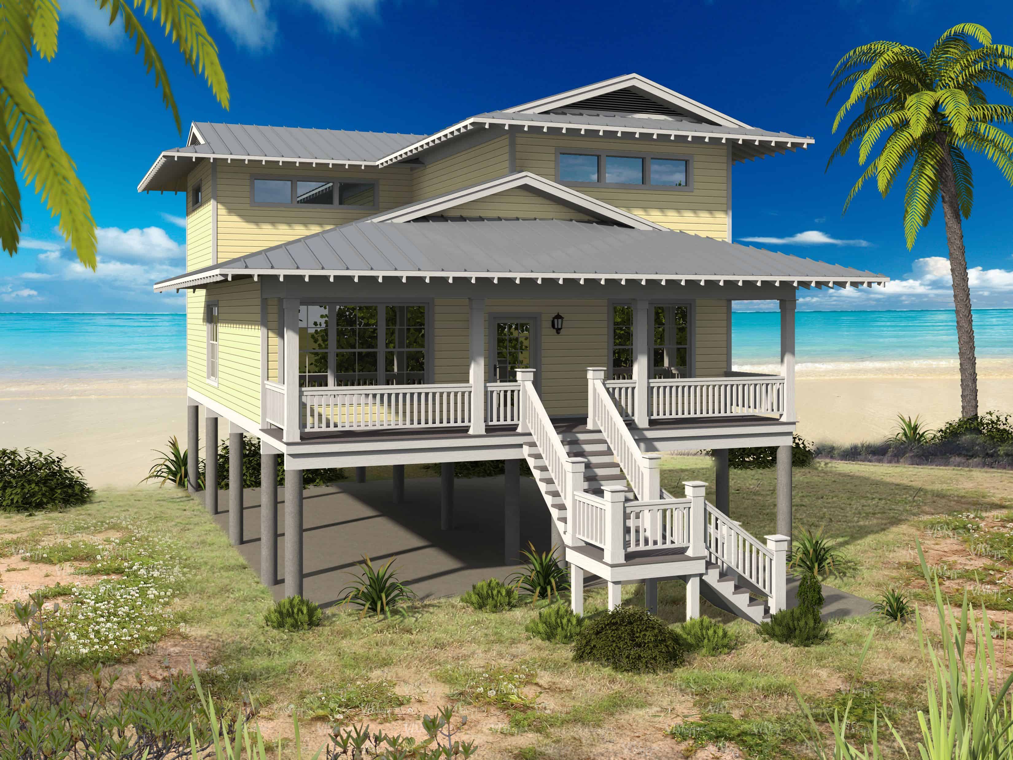 Front elevation of Coastal home (ThePlanCollection: House Plan #196-1155)
