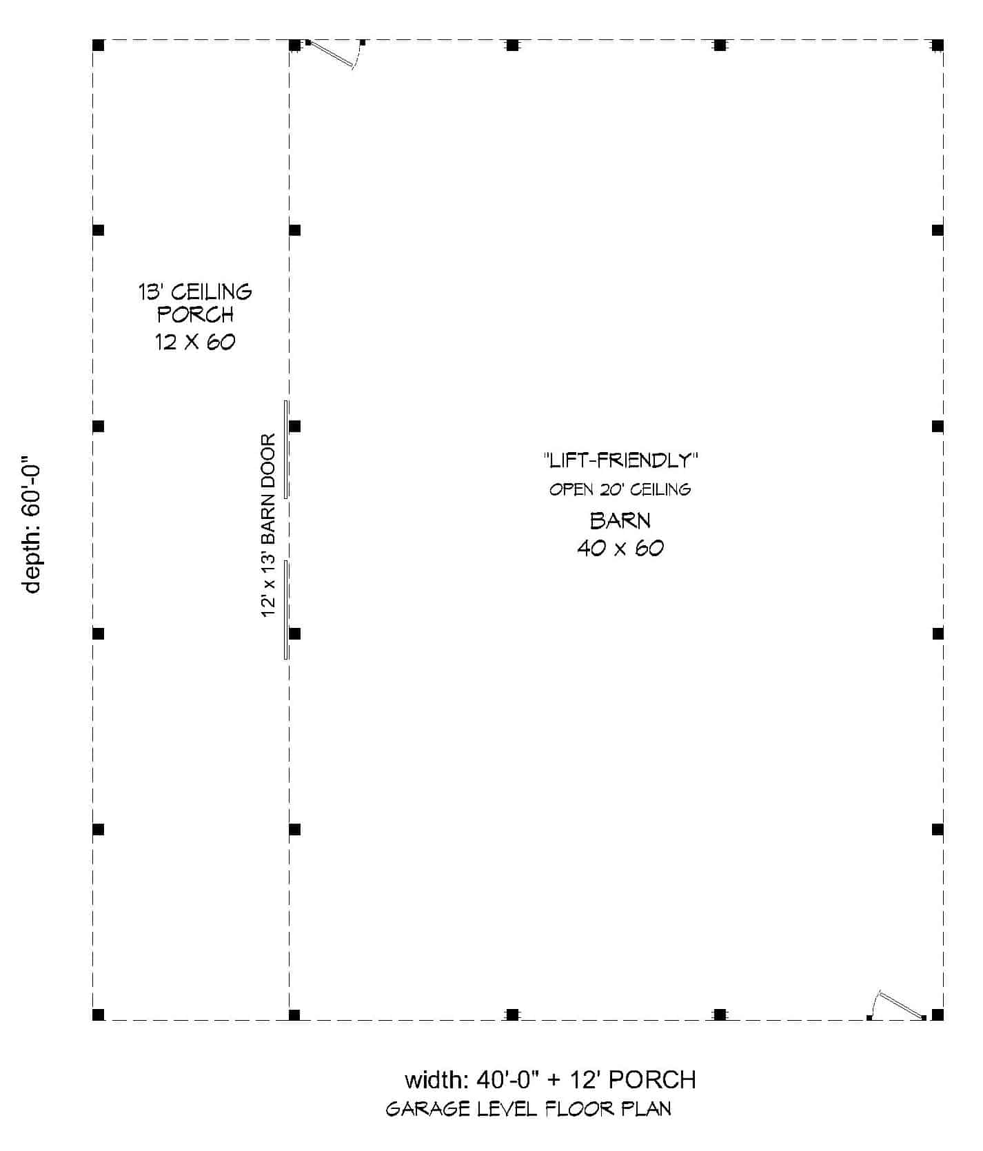 Floor Plan Main Level of Barn Style Plan #196-1156