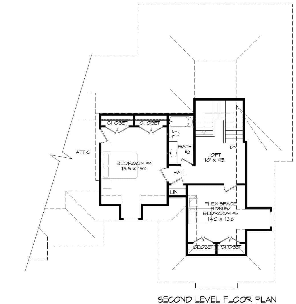 Floor Plan Upper Level of European Plan #196-1157