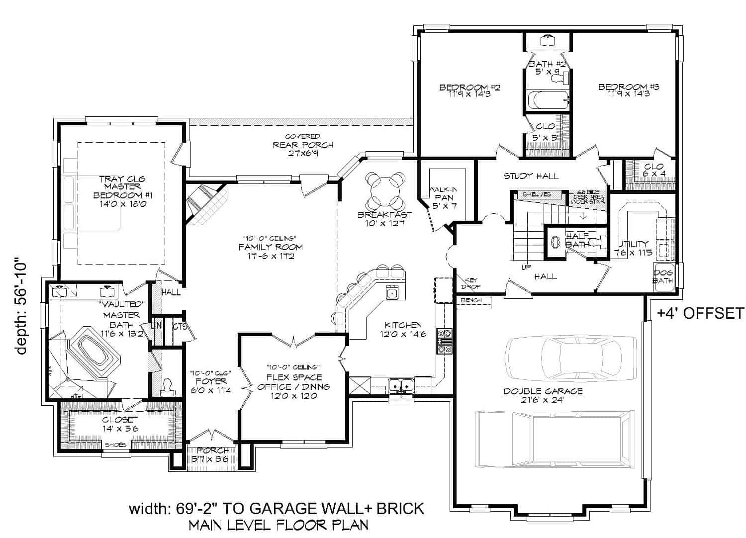 Floor Plan Main Level of European Plan #196-1157