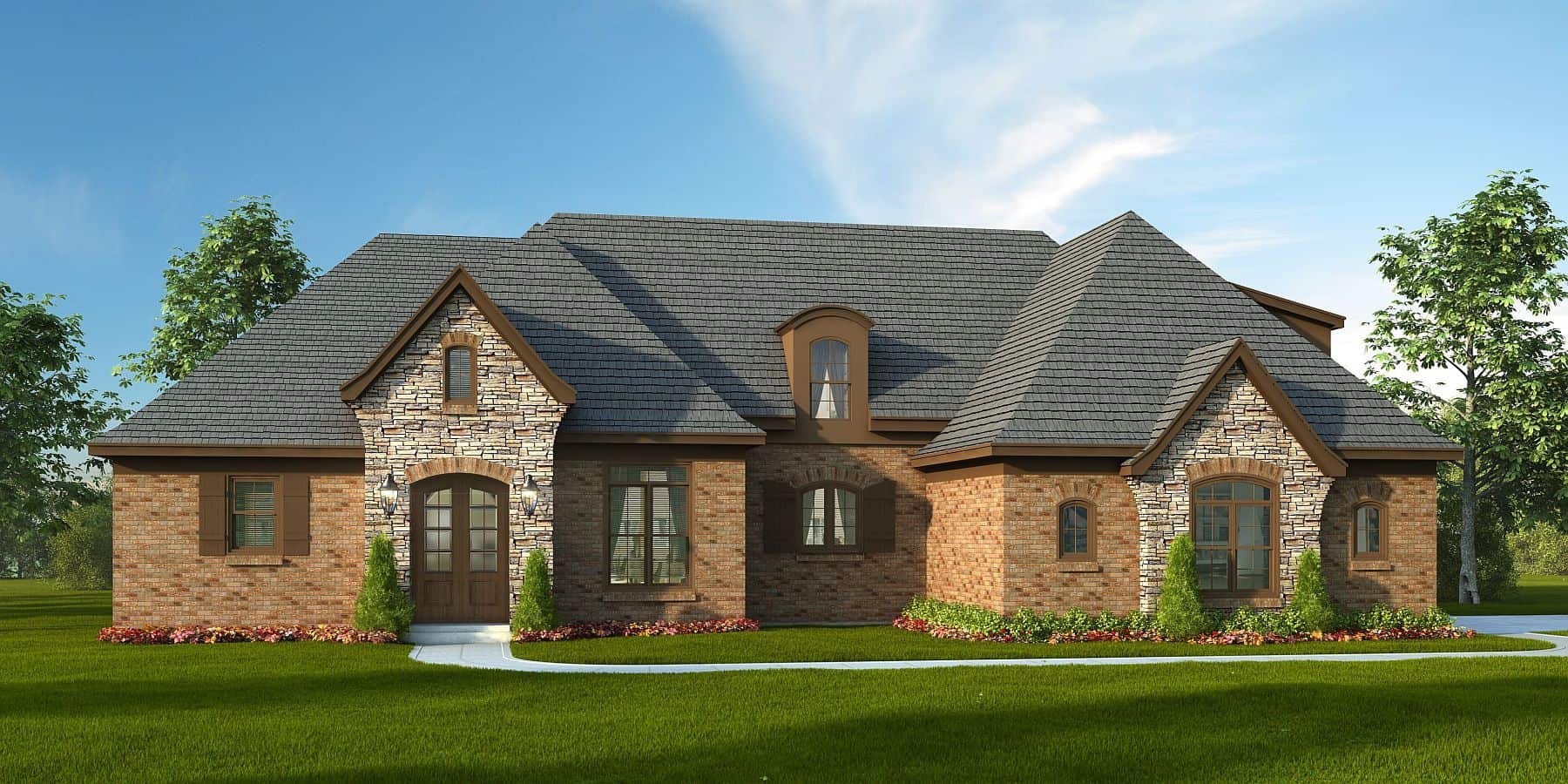 Front elevation of European home (ThePlanCollection: House Plan #196-1157)