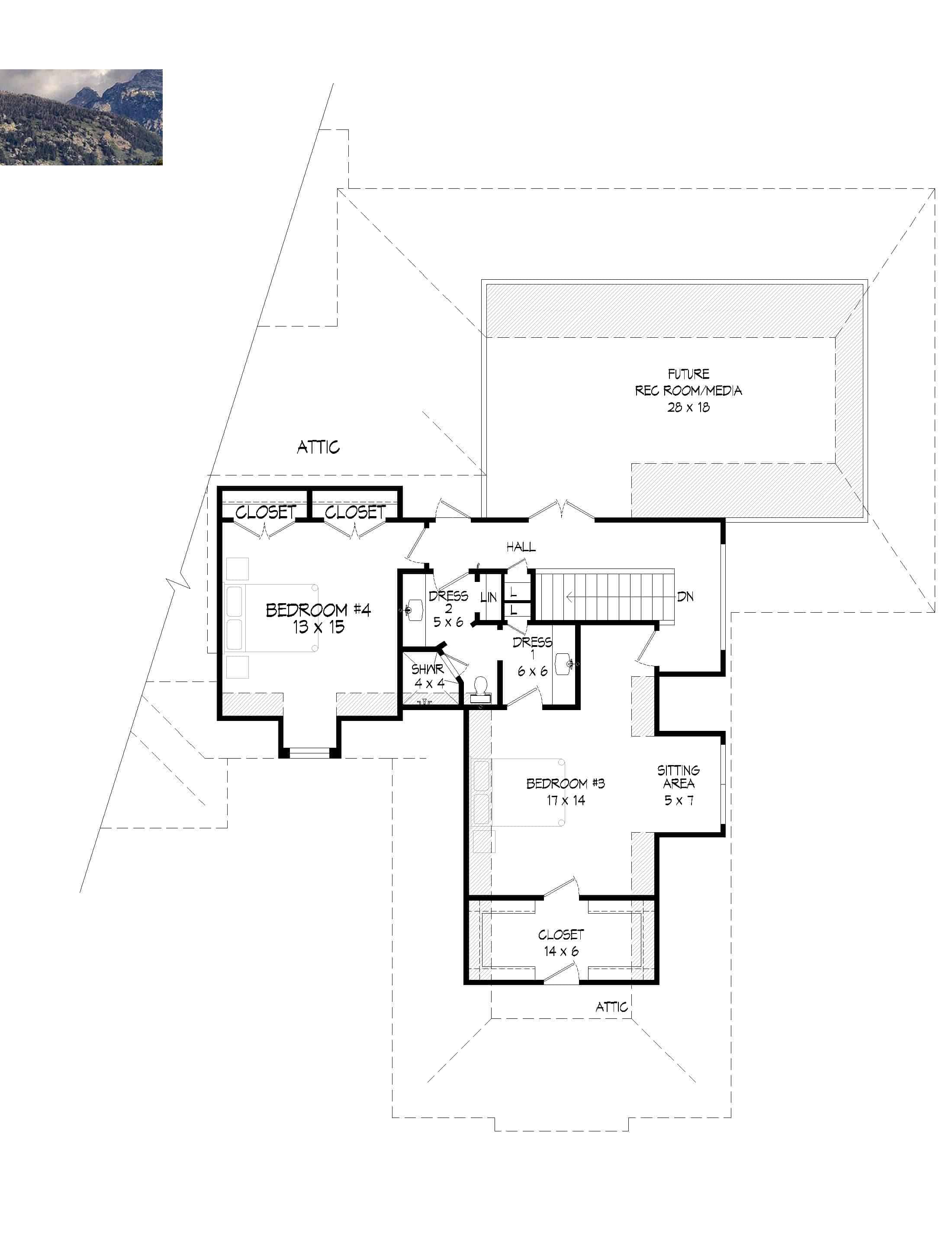 Floor Plan Upper Level of European Plan #196-1158