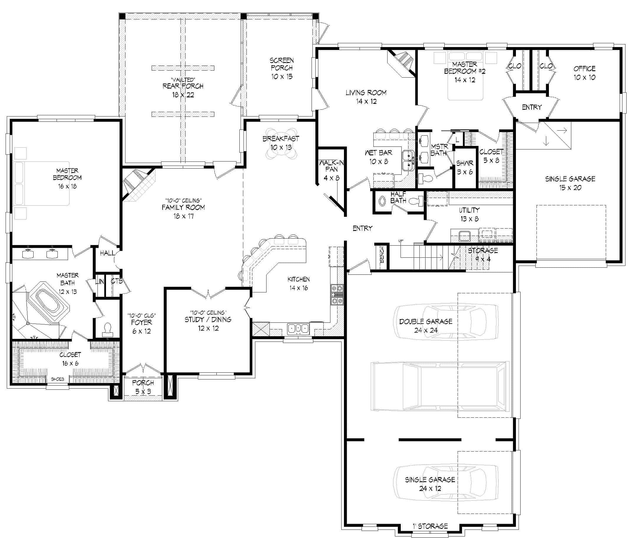 Floor Plan Main Level of European Plan #196-1159