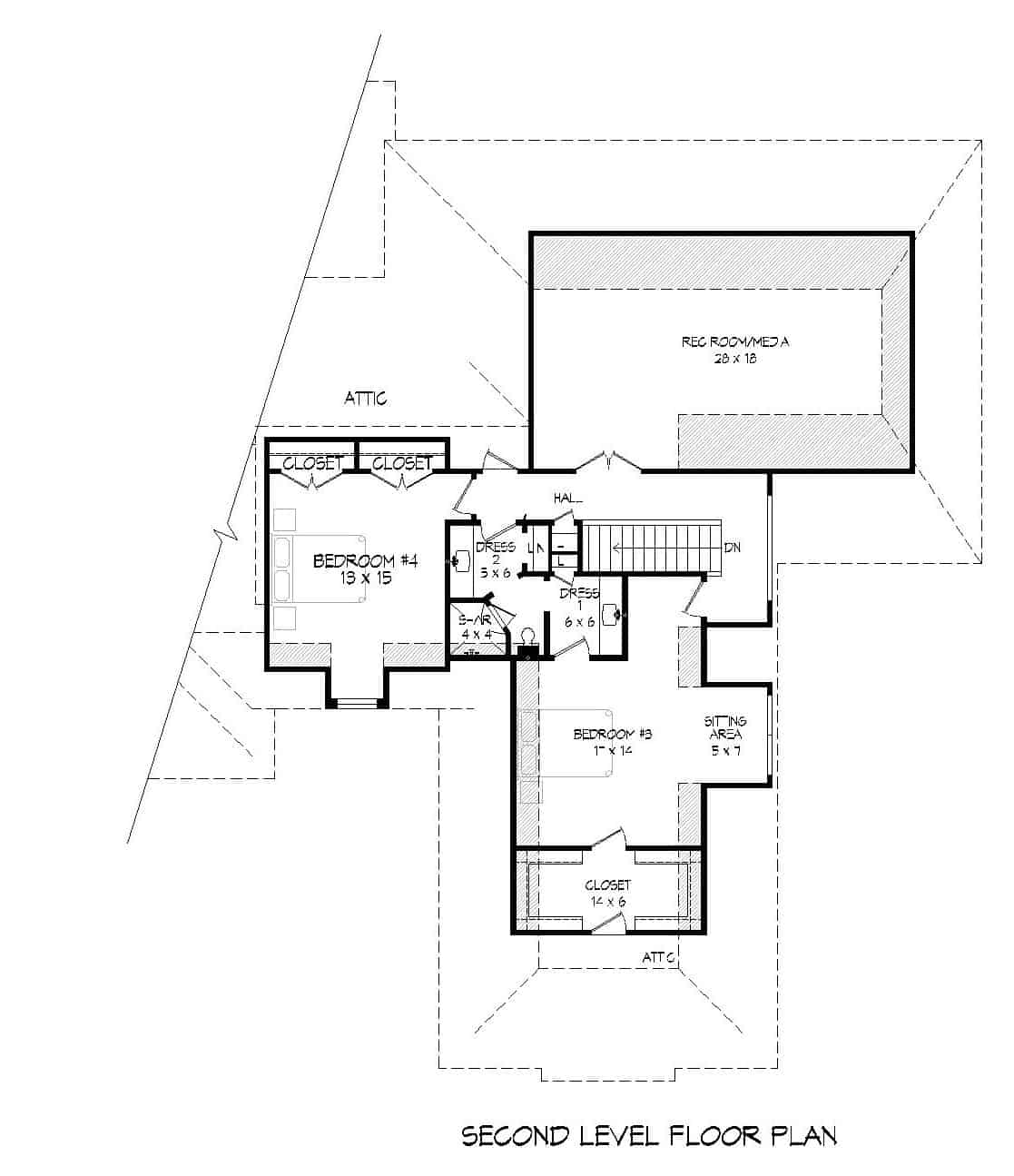 Floor Plan Upper Level of European Plan #196-1159