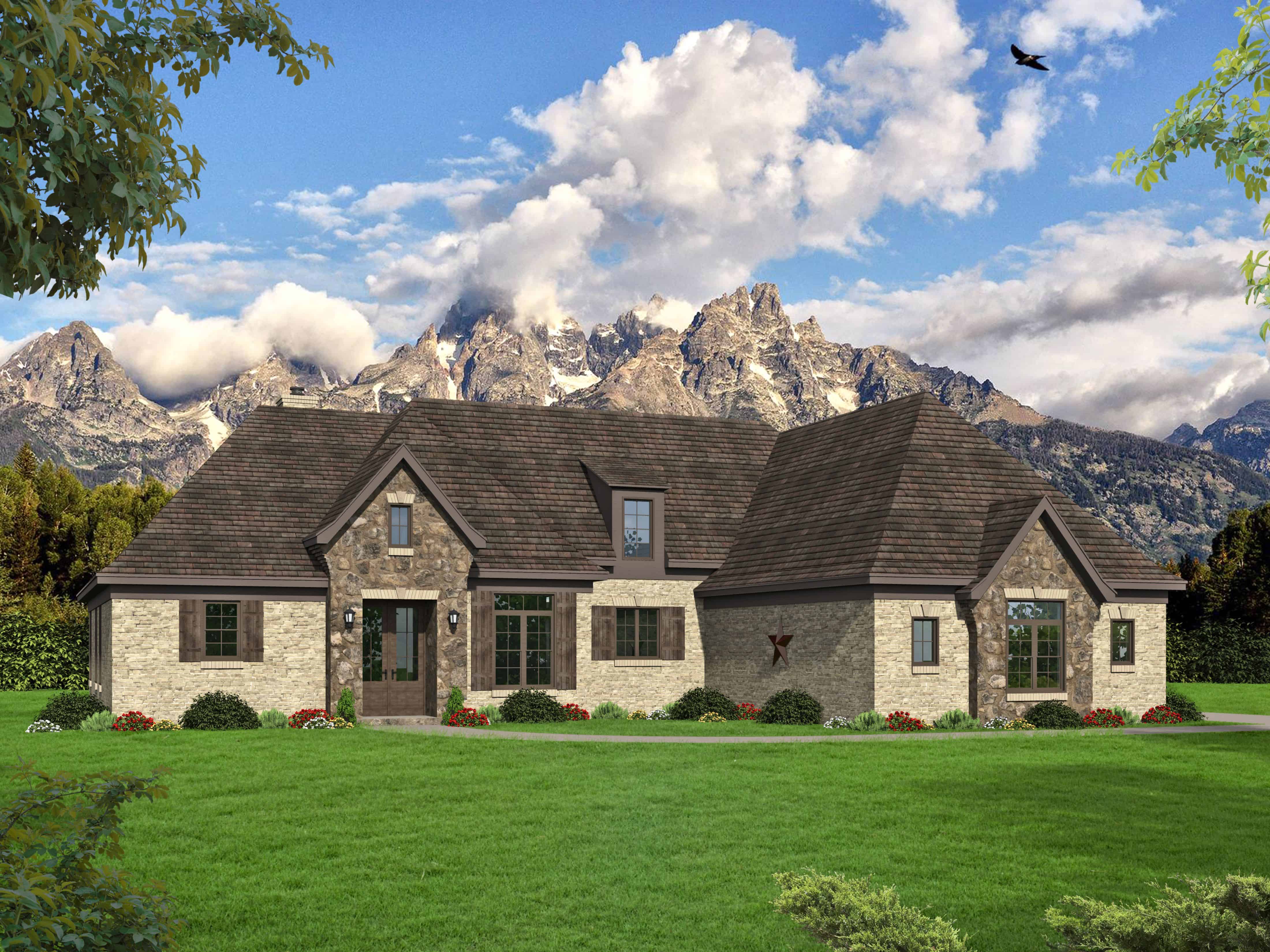 Front elevation of European home (ThePlanCollection: House Plan #196-1159)