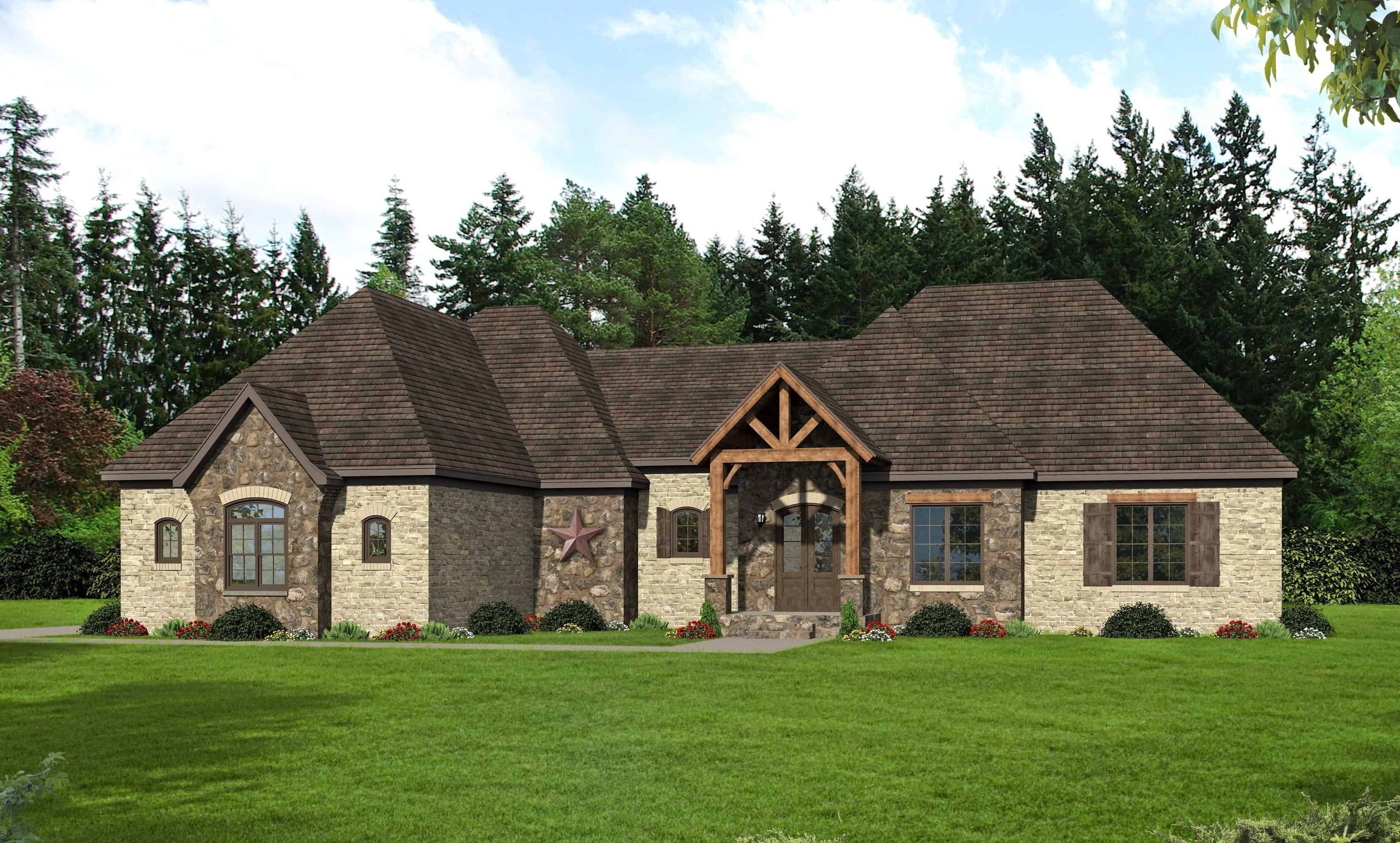 Front elevation of European home (ThePlanCollection: House Plan #196-1160)
