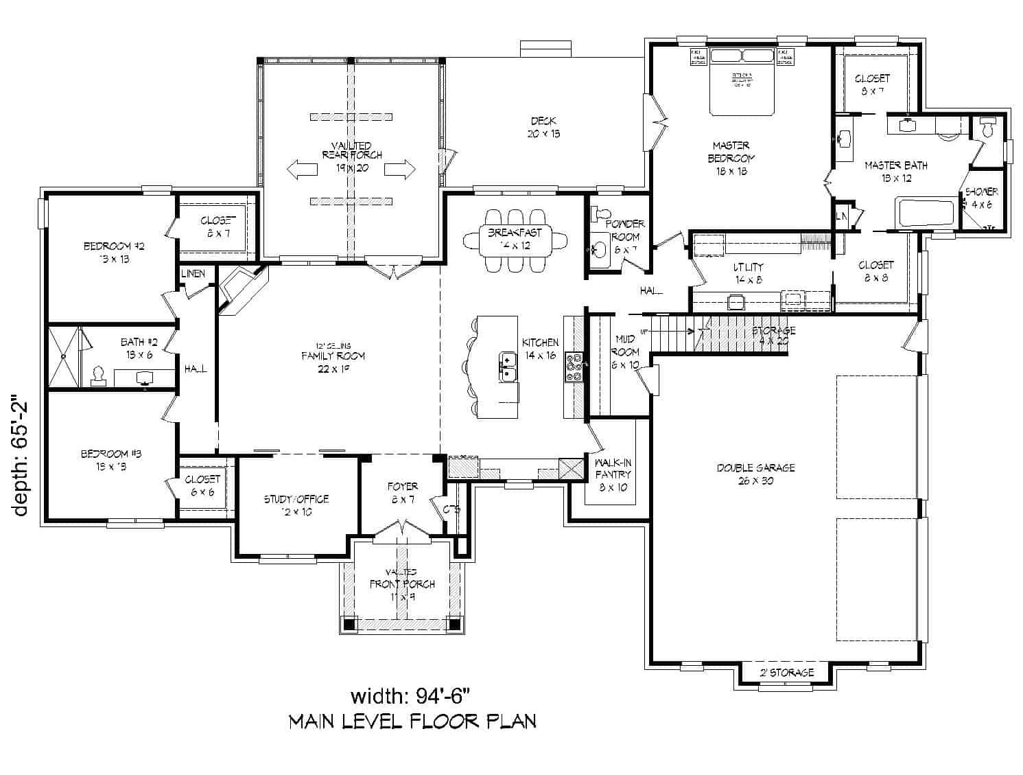 Floor Plan Main Level of European Plan #196-1161