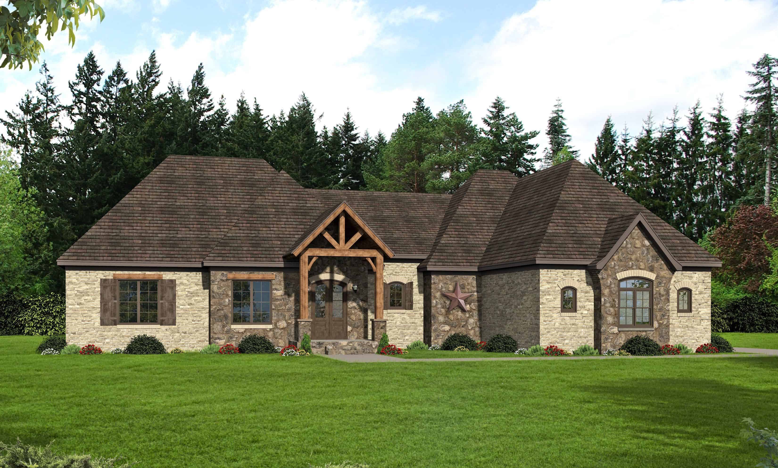 Front elevation of European home (ThePlanCollection: House Plan #196-1161)