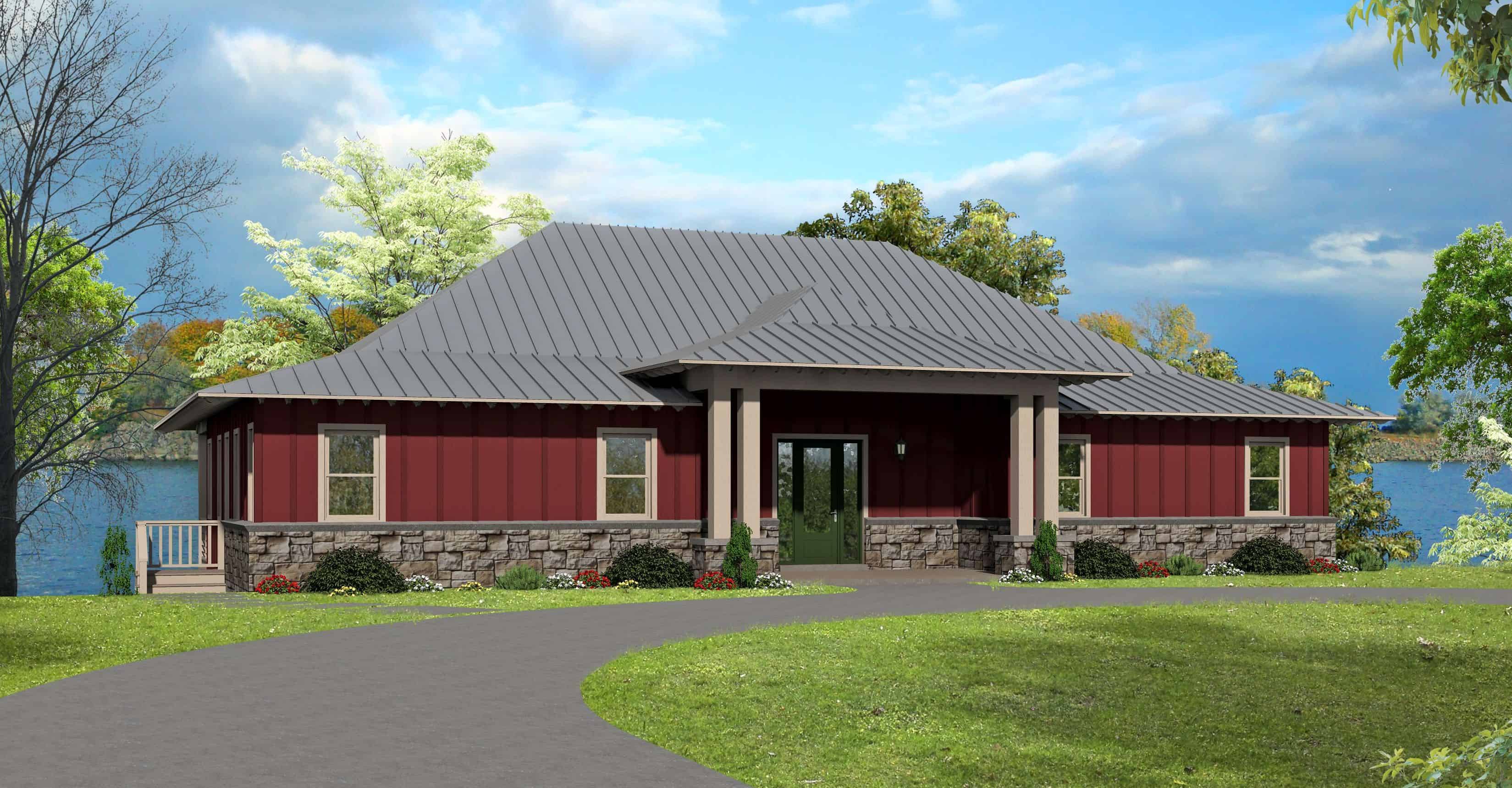Front elevation of Craftsman home (ThePlanCollection: House Plan #196-1162)