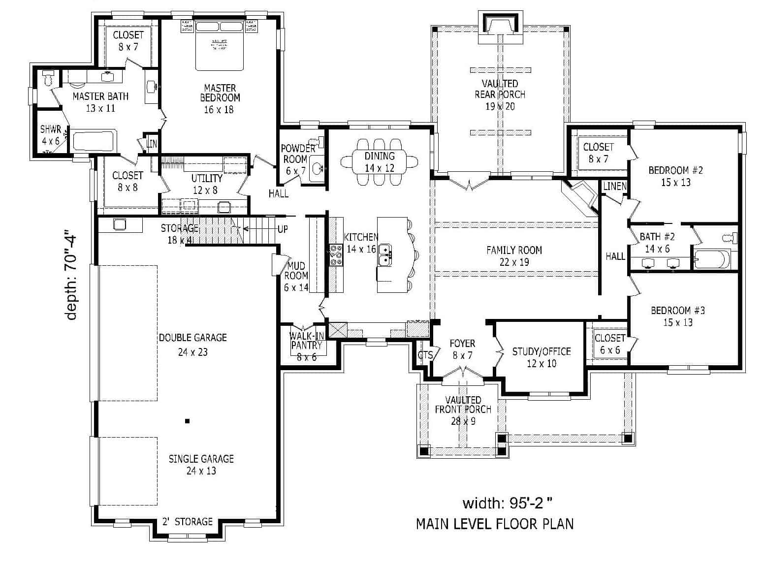 Floor Plan Main Level of European Plan #196-1163