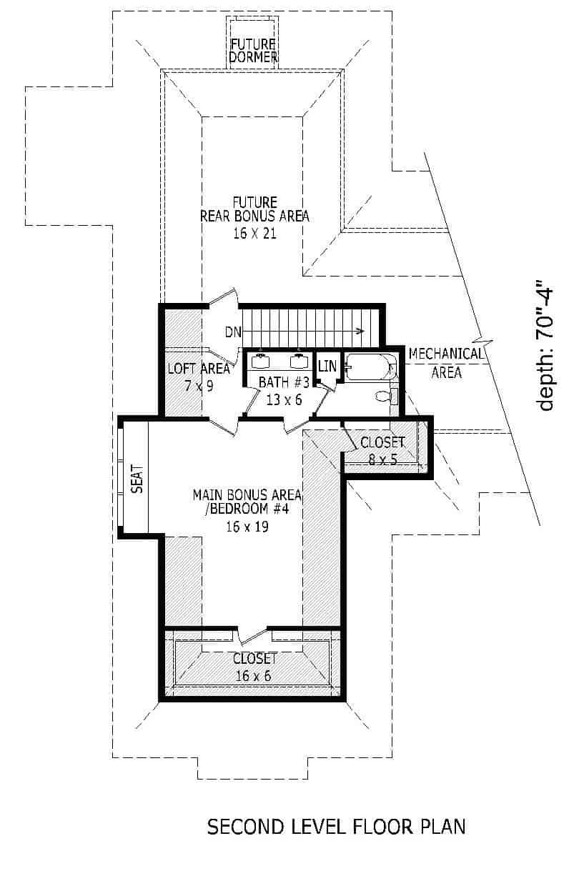 Floor Plan Upper Level of European Plan #196-1163