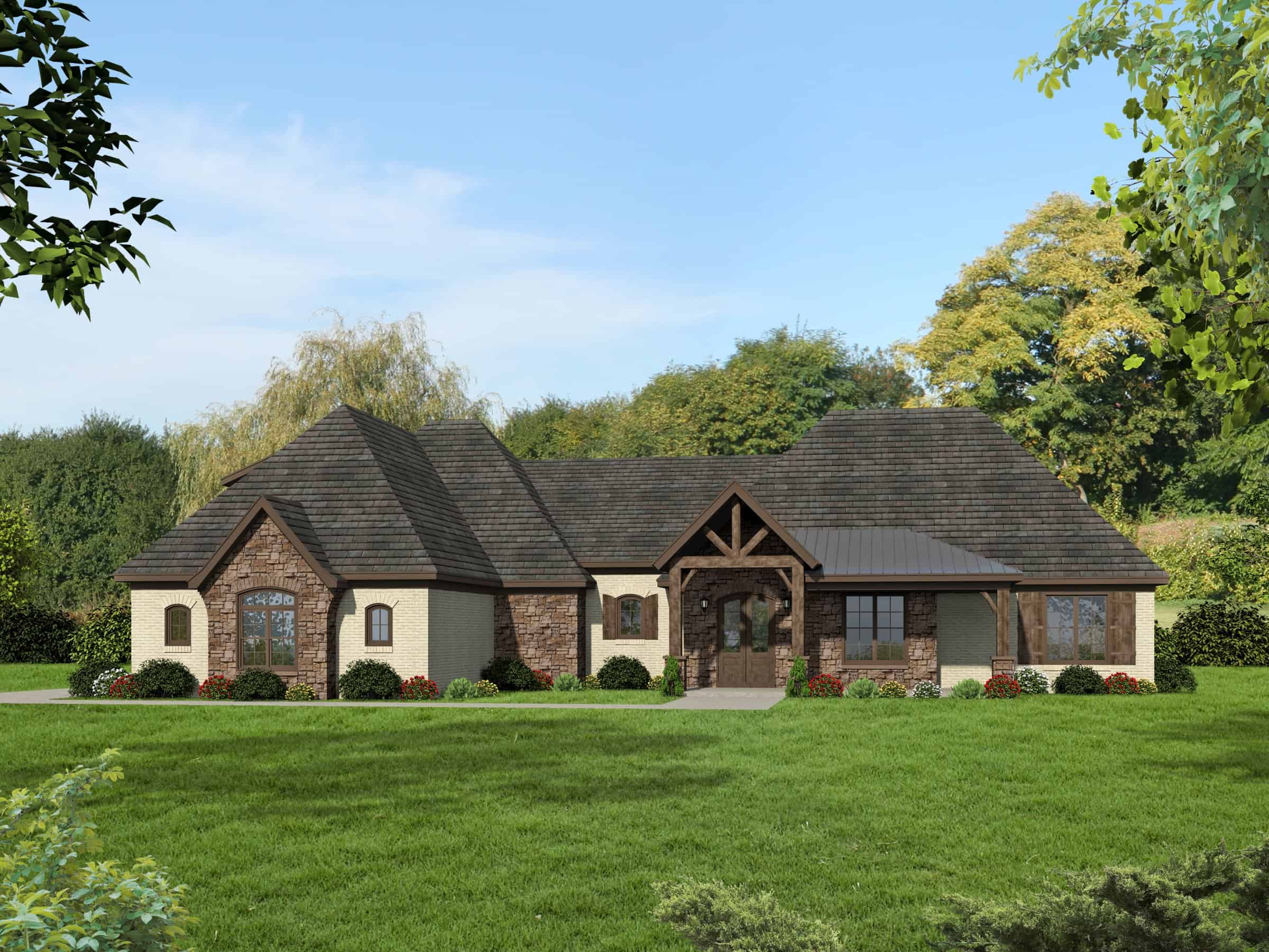 Front elevation of European home (ThePlanCollection: House Plan #196-1163)