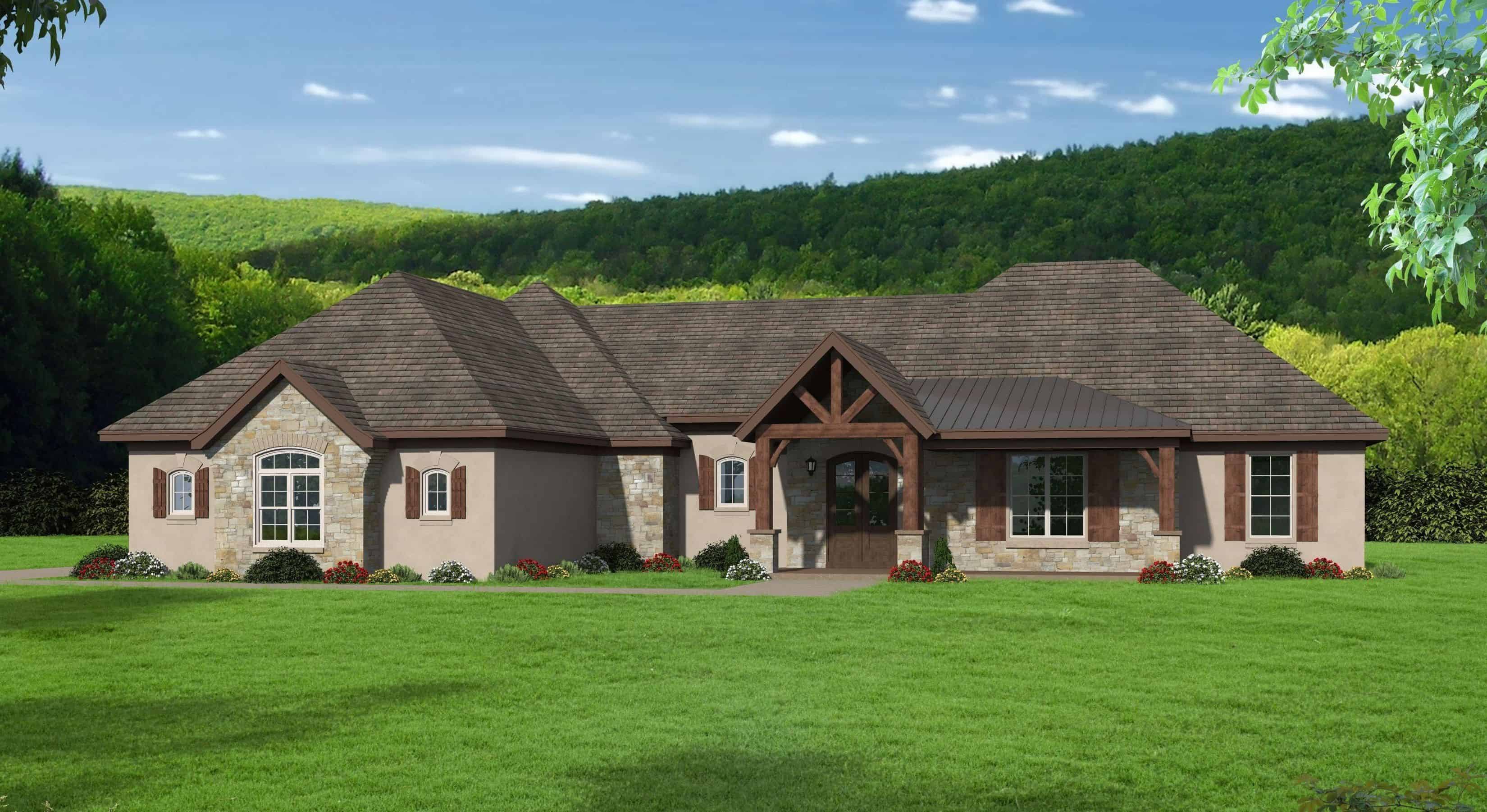 Front elevation of European home (ThePlanCollection: House Plan #196-1164)