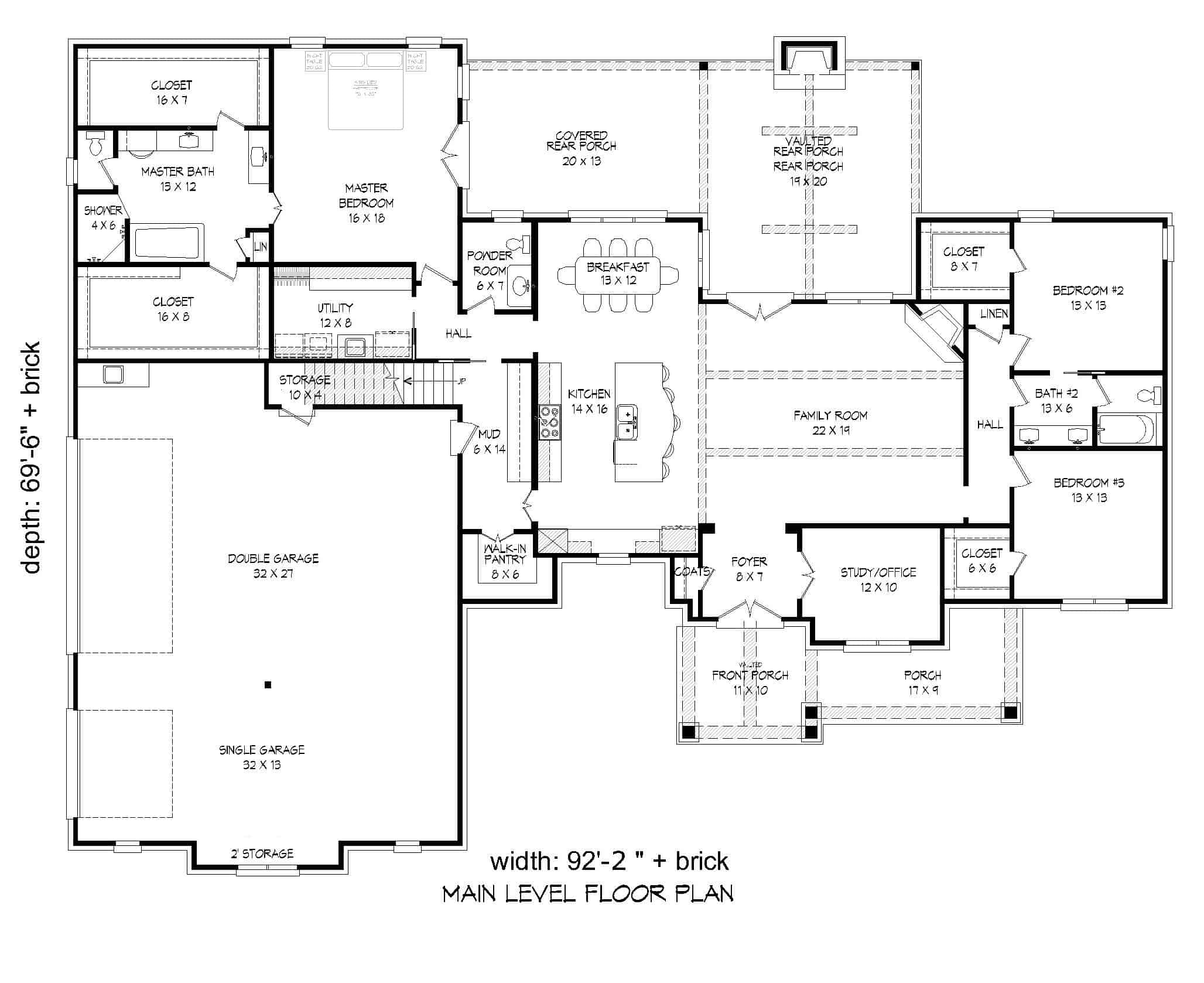 Floor Plan Main Level of European Plan #196-1165