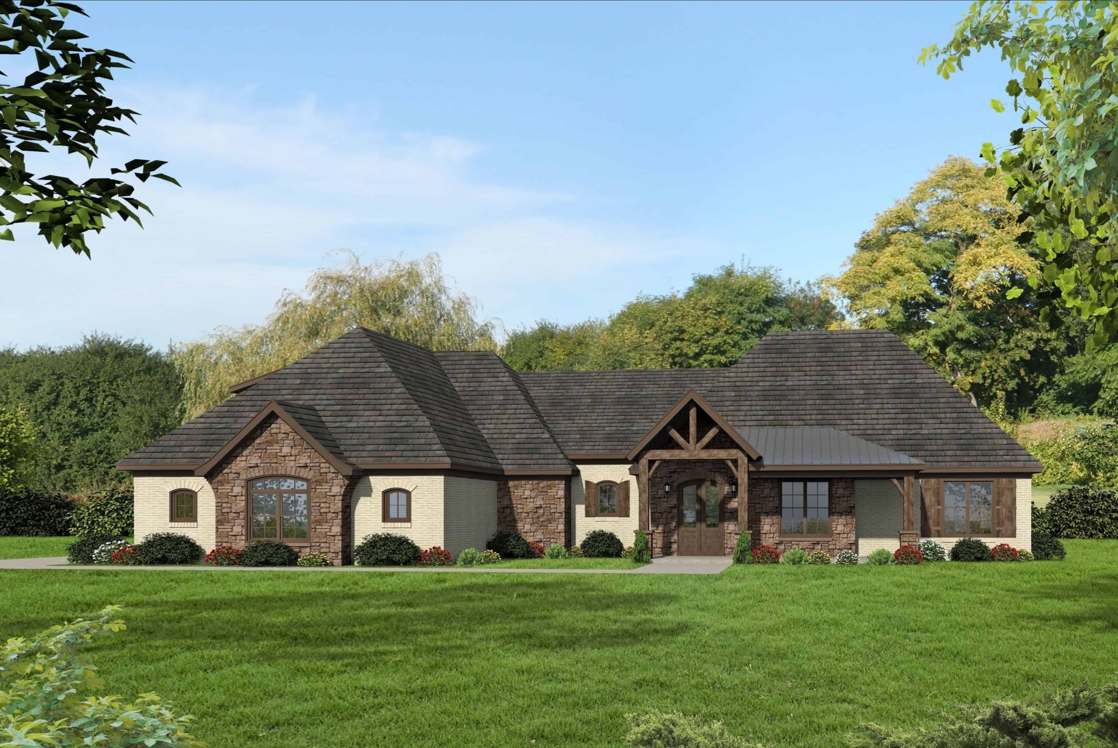 Front elevation of European home (ThePlanCollection: House Plan #196-1166)