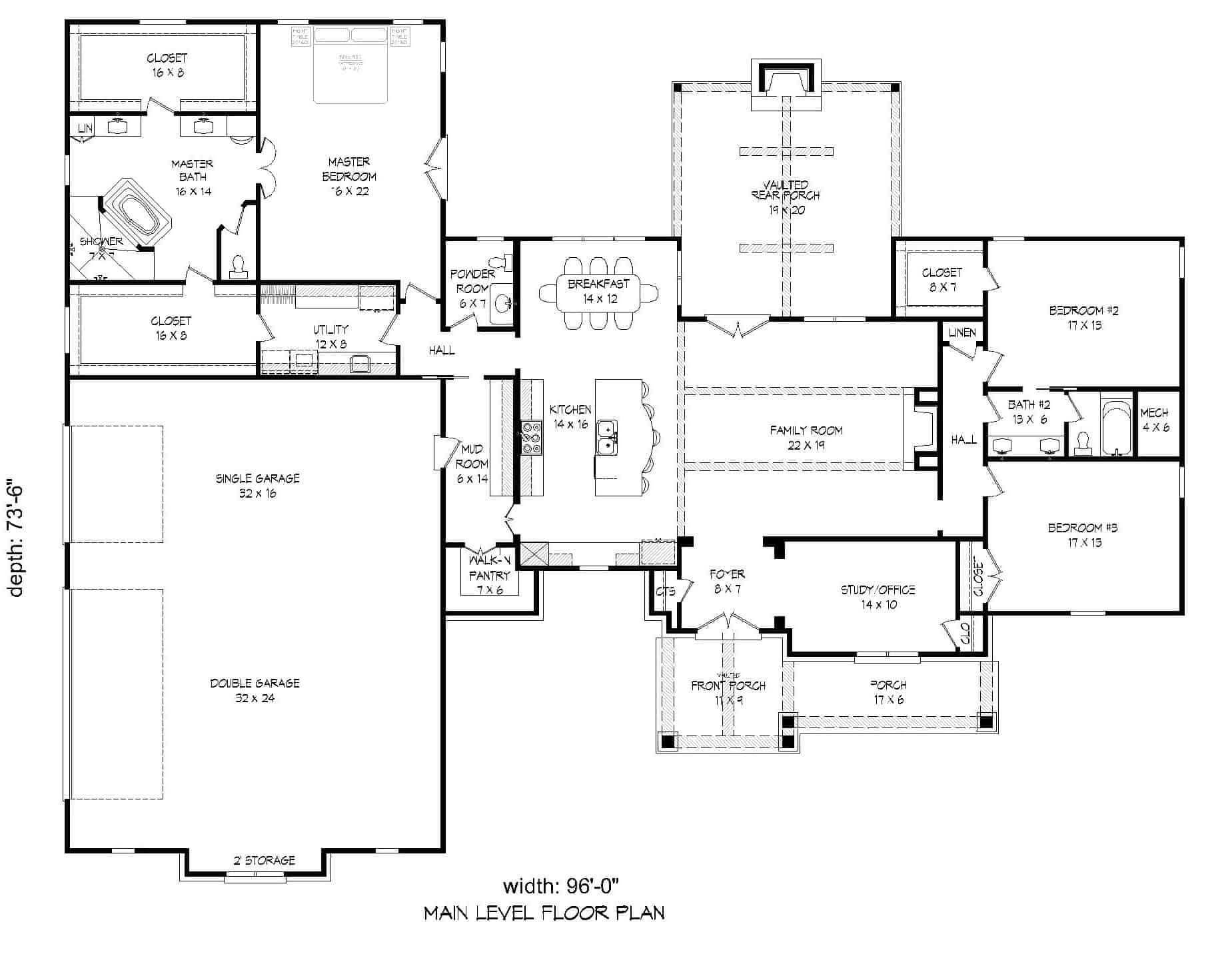 Floor Plan Main Level of European Plan #196-1167