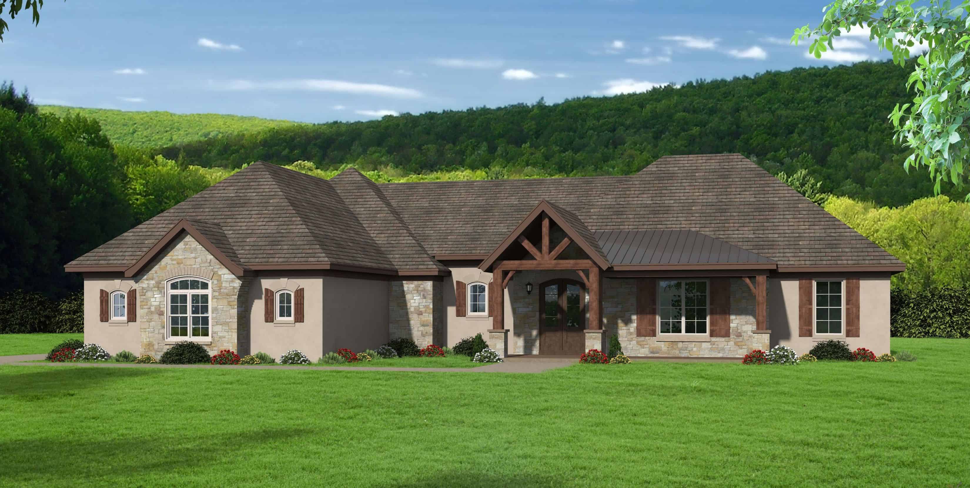 Front elevation of European home (ThePlanCollection: House Plan #196-1167)