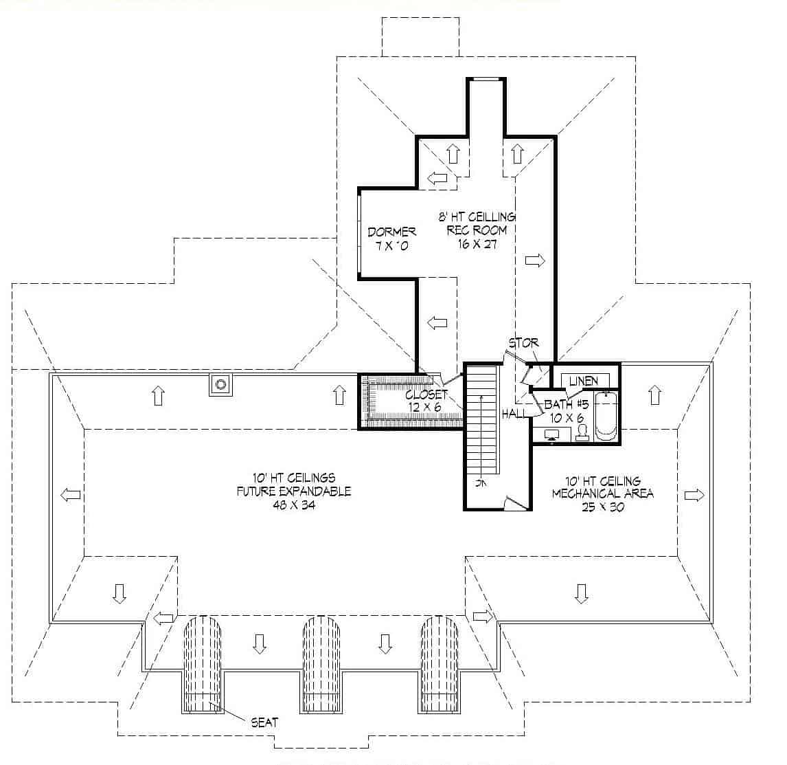 Floor Plan Upper Level of European Plan #196-1172