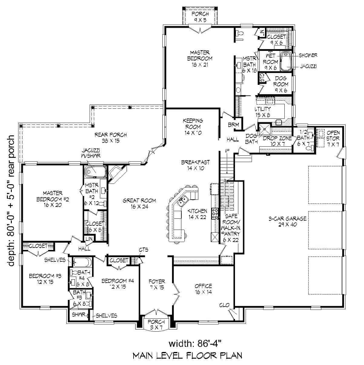Floor Plan Main Level of European Plan #196-1172