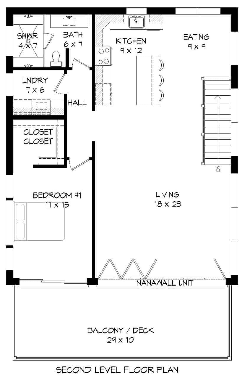 Floor Plan Upper Level of Modern Plan #196-1174