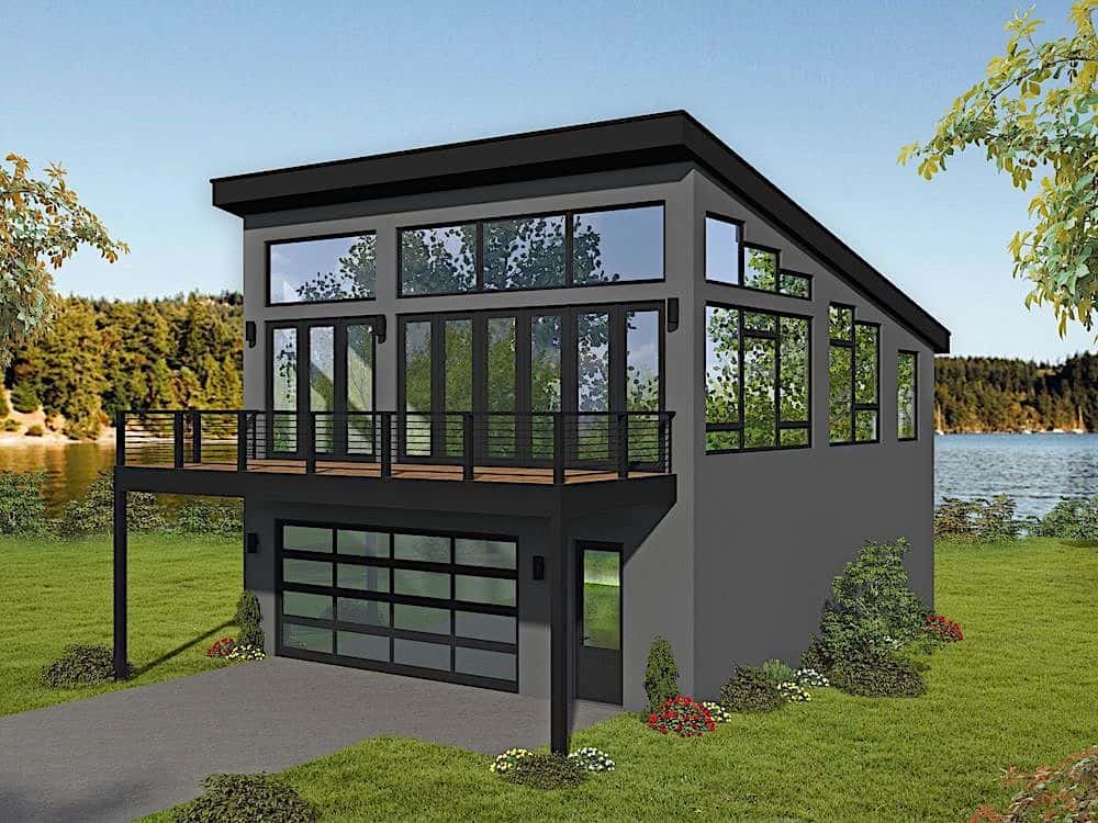 Front elevation of Garage w/Apartments home (ThePlanCollection: House Plan #196-1174)
