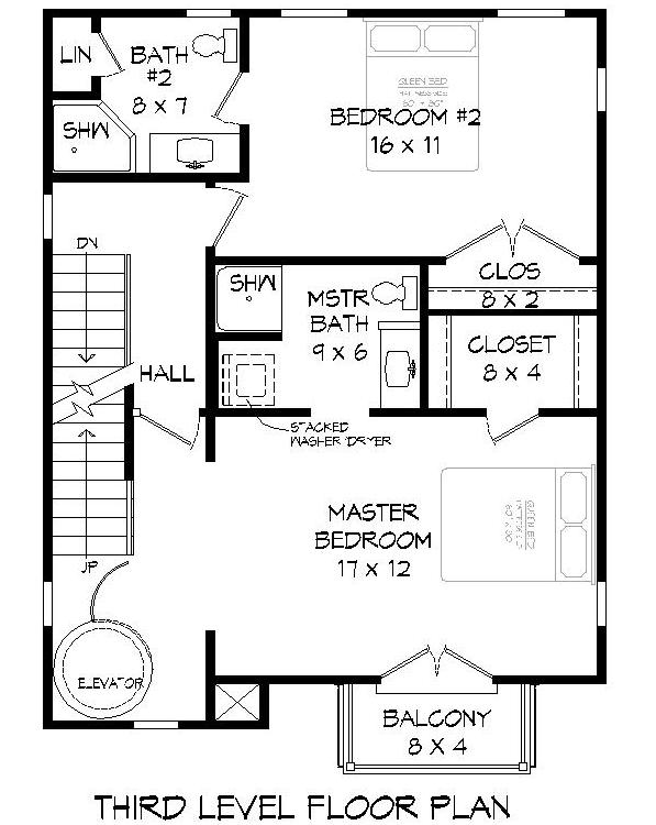 Floor Plan Third Story of Modern Plan #196-1177