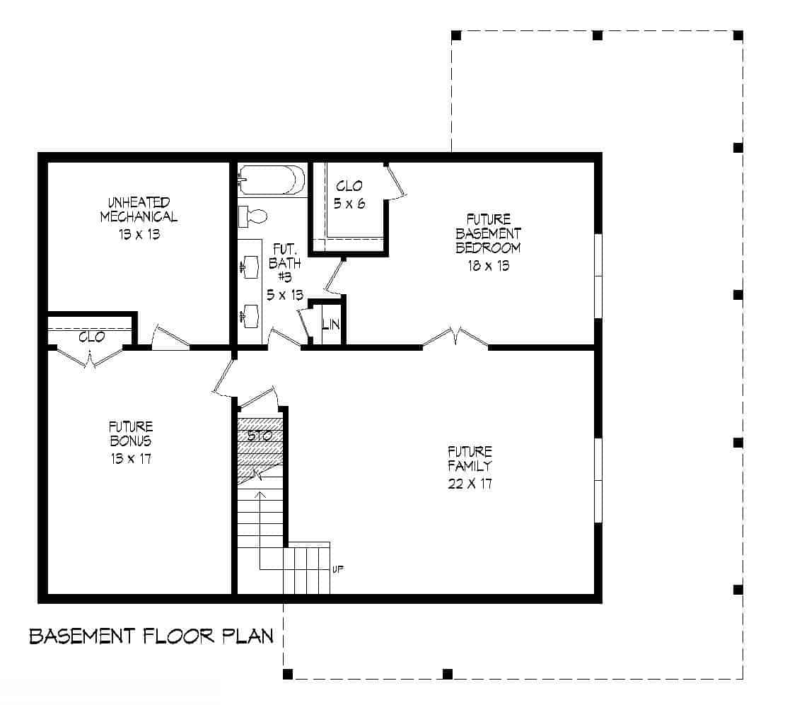 Floor Plan Basement of Cottage Plan #196-1179