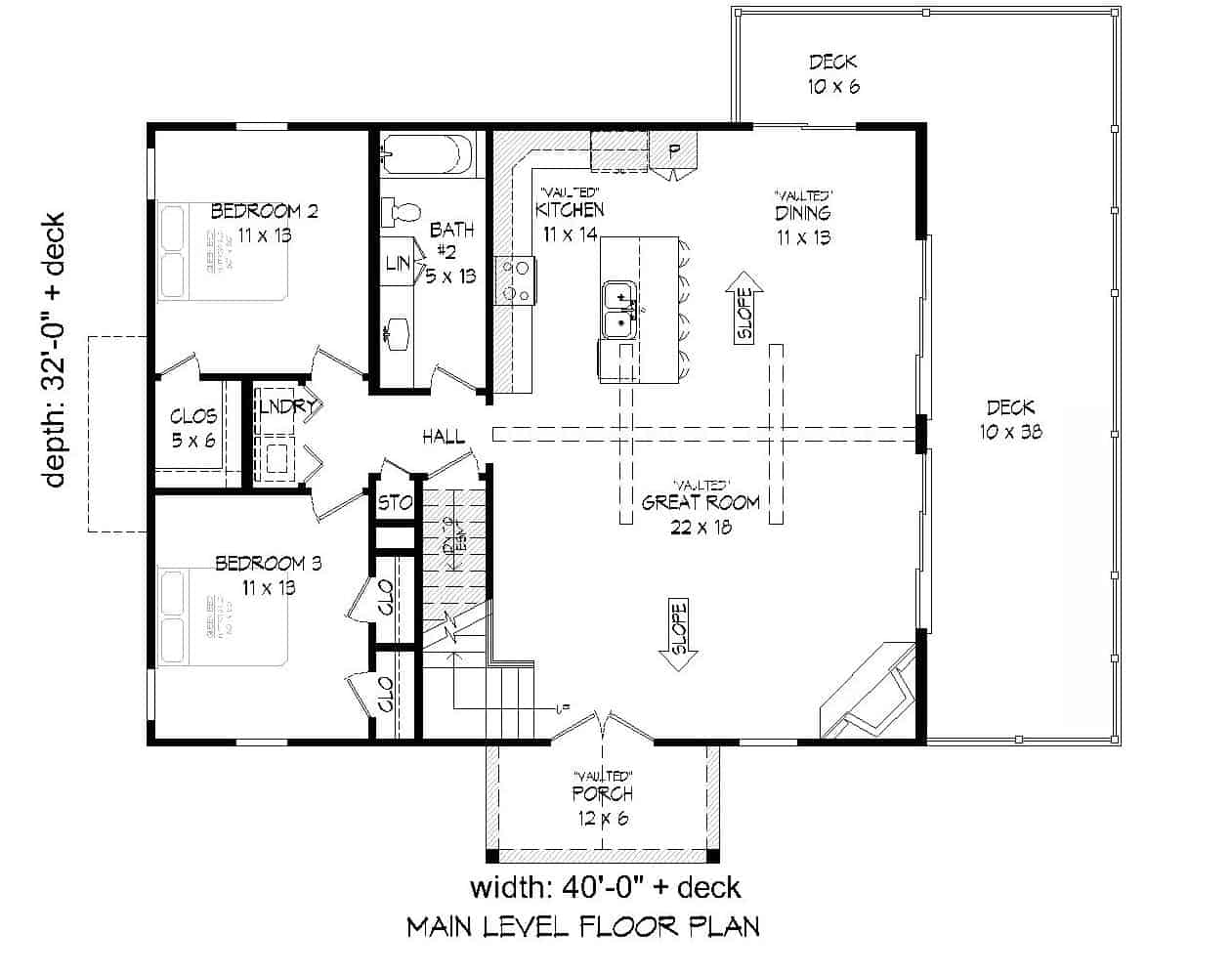 Floor Plan Main Level of Cottage Plan #196-1179