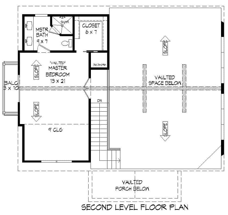 Floor Plan Upper Level of Cottage Plan #196-1179