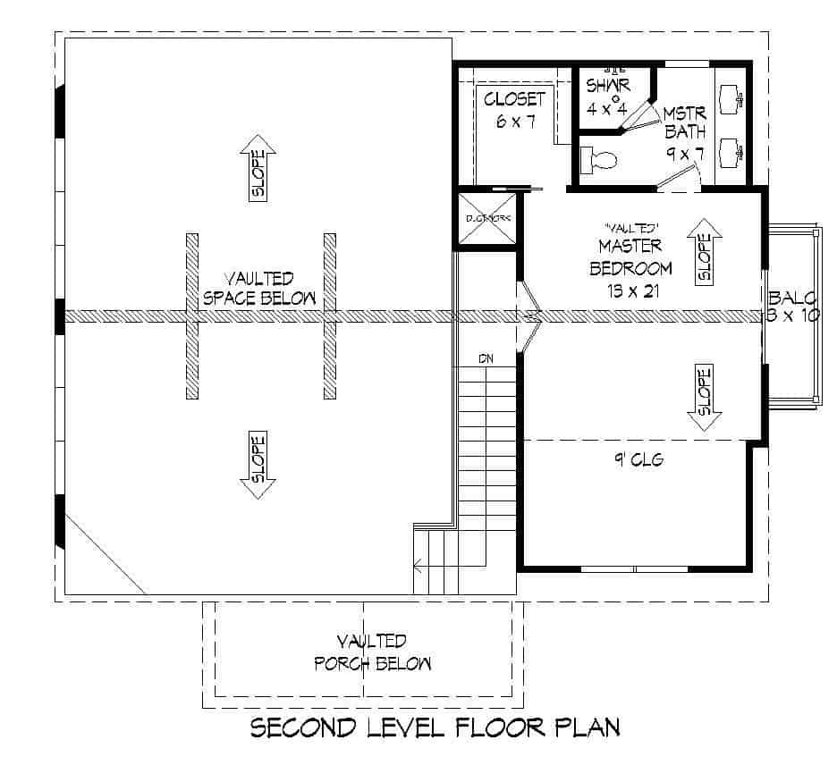 Floor Plan Upper Level of Cottage Plan #196-1180