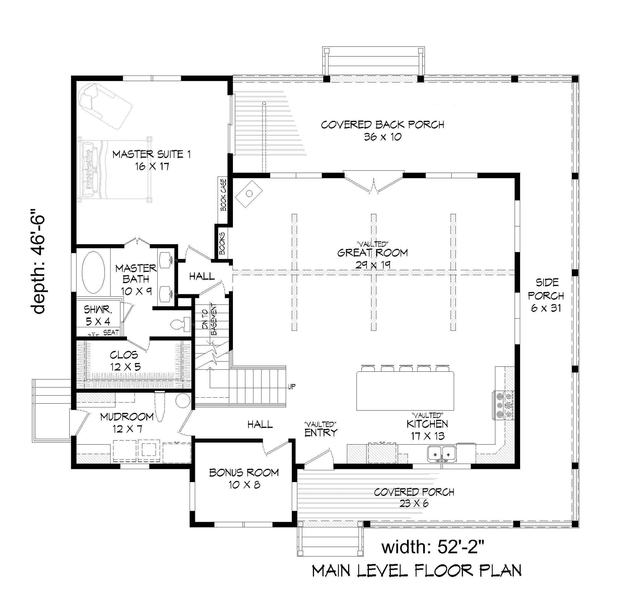 Floor Plan Main Level of Farmhouse Plan #196-1181